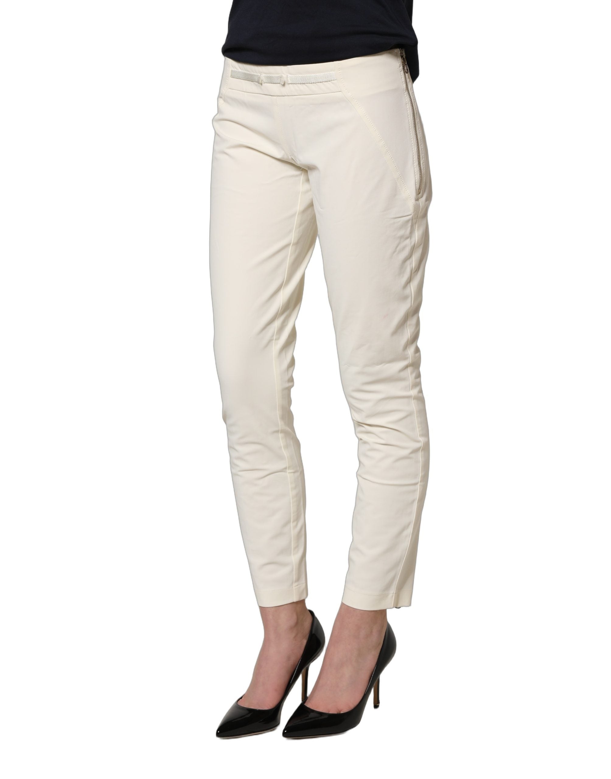 Elisabetta Franchi White Low Waist Skinny Women Trouser Pants