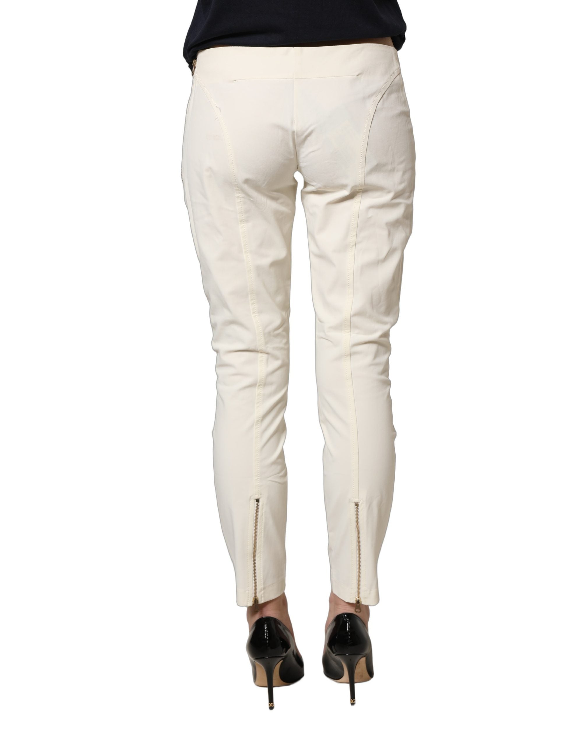 Elisabetta Franchi White Low Waist Skinny Women Trouser Pants