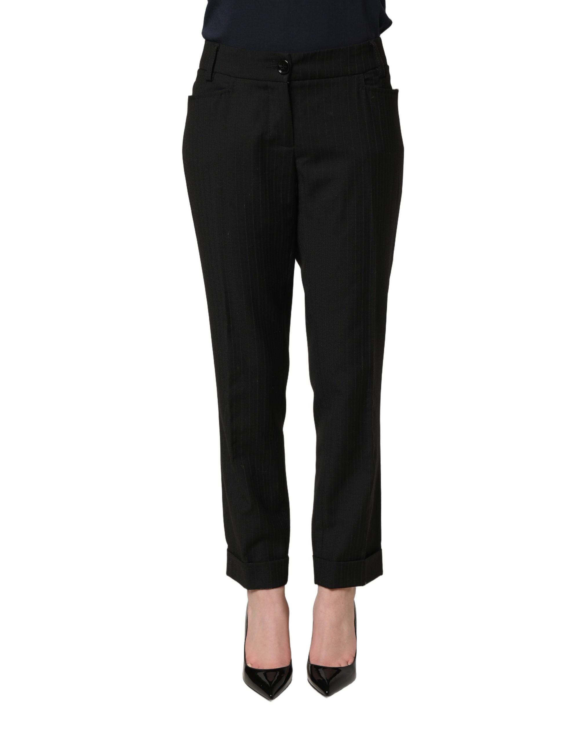 Dolce & Gabbana Black Mid Waisted Polyester Trouser Pants