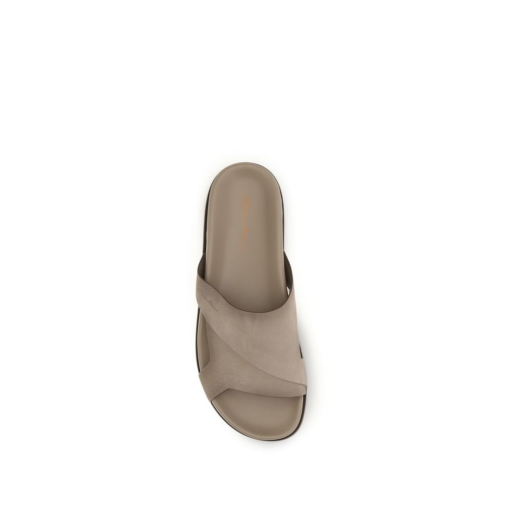 Santoni Beige Calf Leather Bos Taurus Flat Sandals