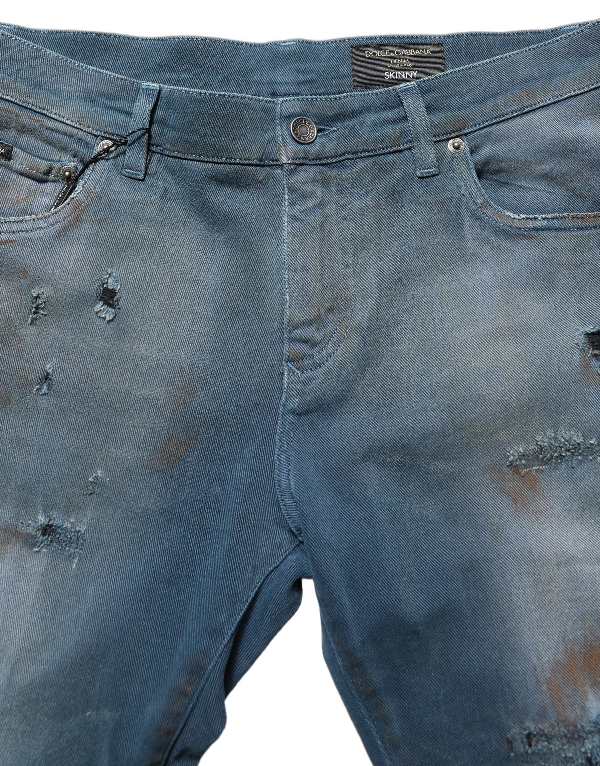 Dolce & Gabbana Blue Distressed Mid Waist Skinny Denim Jeans