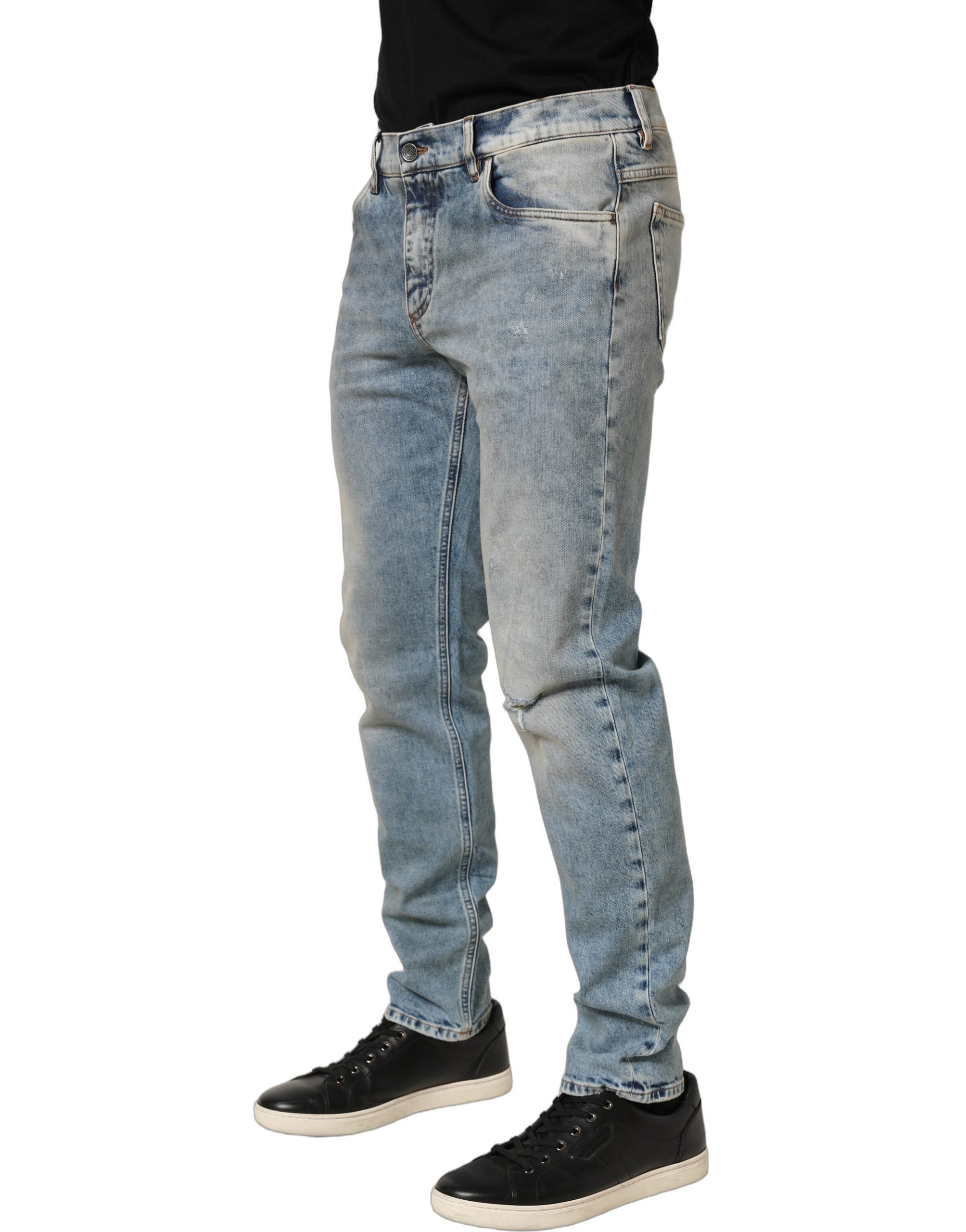Dolce & Gabbana Blue Washed Mid Waist Straight Men Denim Jeans