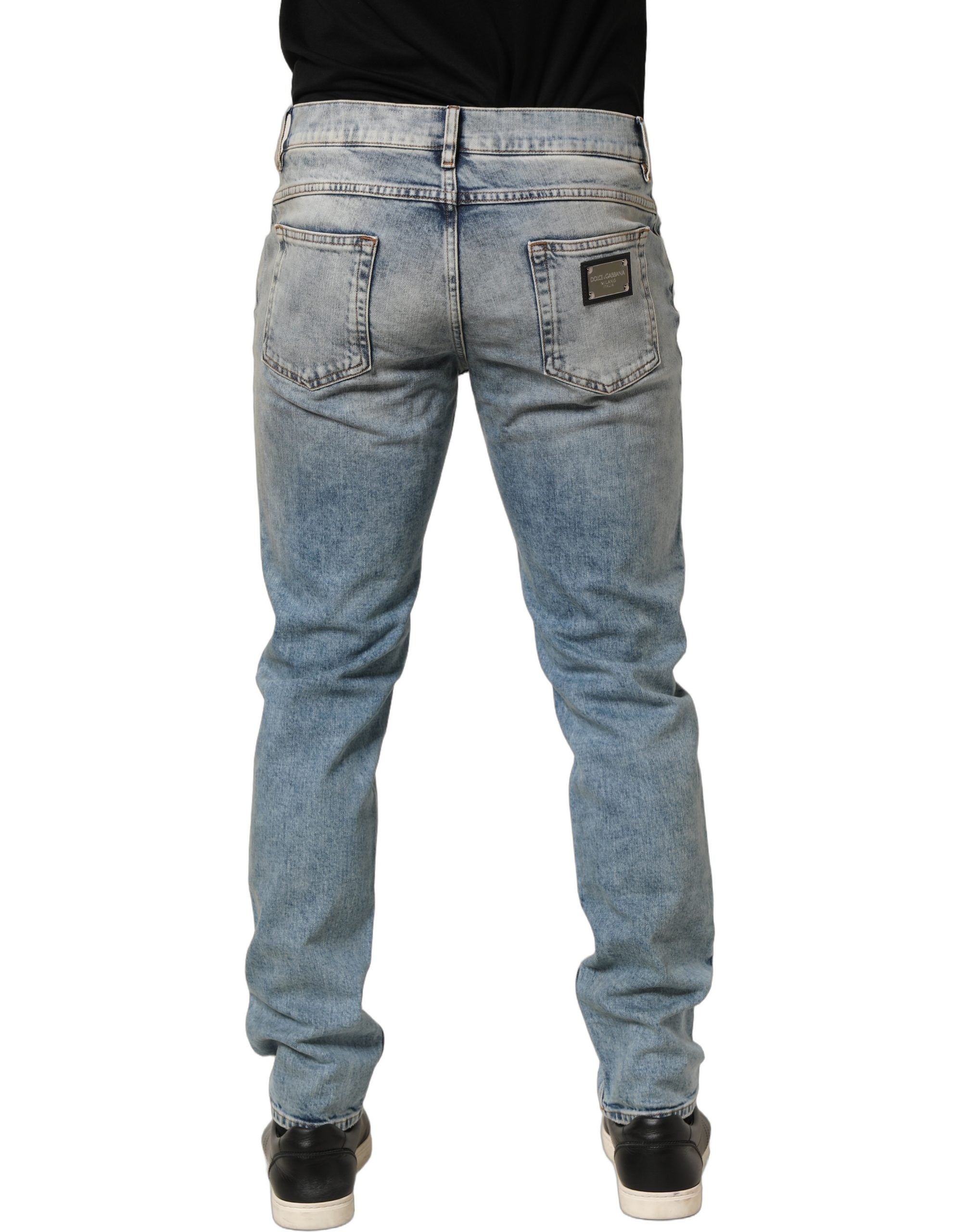 Dolce & Gabbana Blue Washed Mid Waist Straight Men Denim Jeans