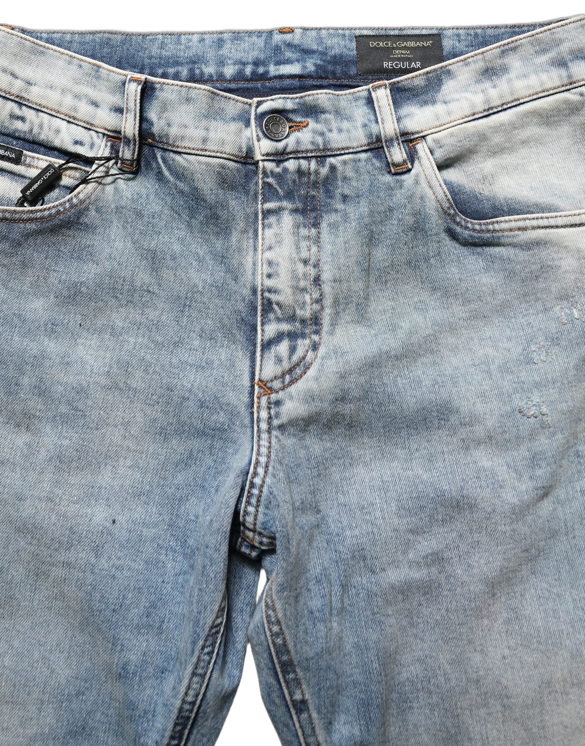 Dolce & Gabbana Blue Washed Mid Waist Straight Men Denim Jeans