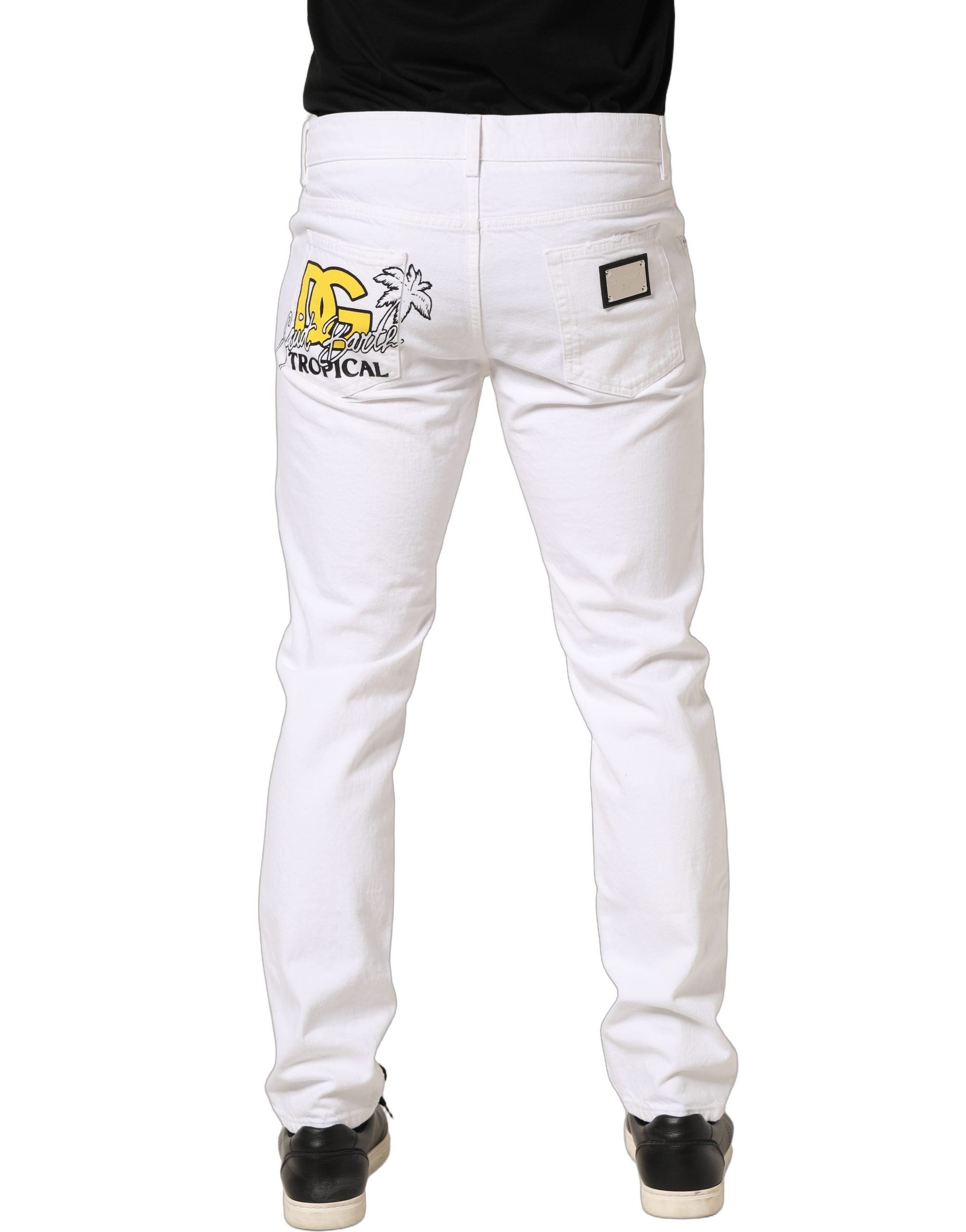 Dolce & Gabbana White Cotton Ripped Slim Fit Men Denim Jeans