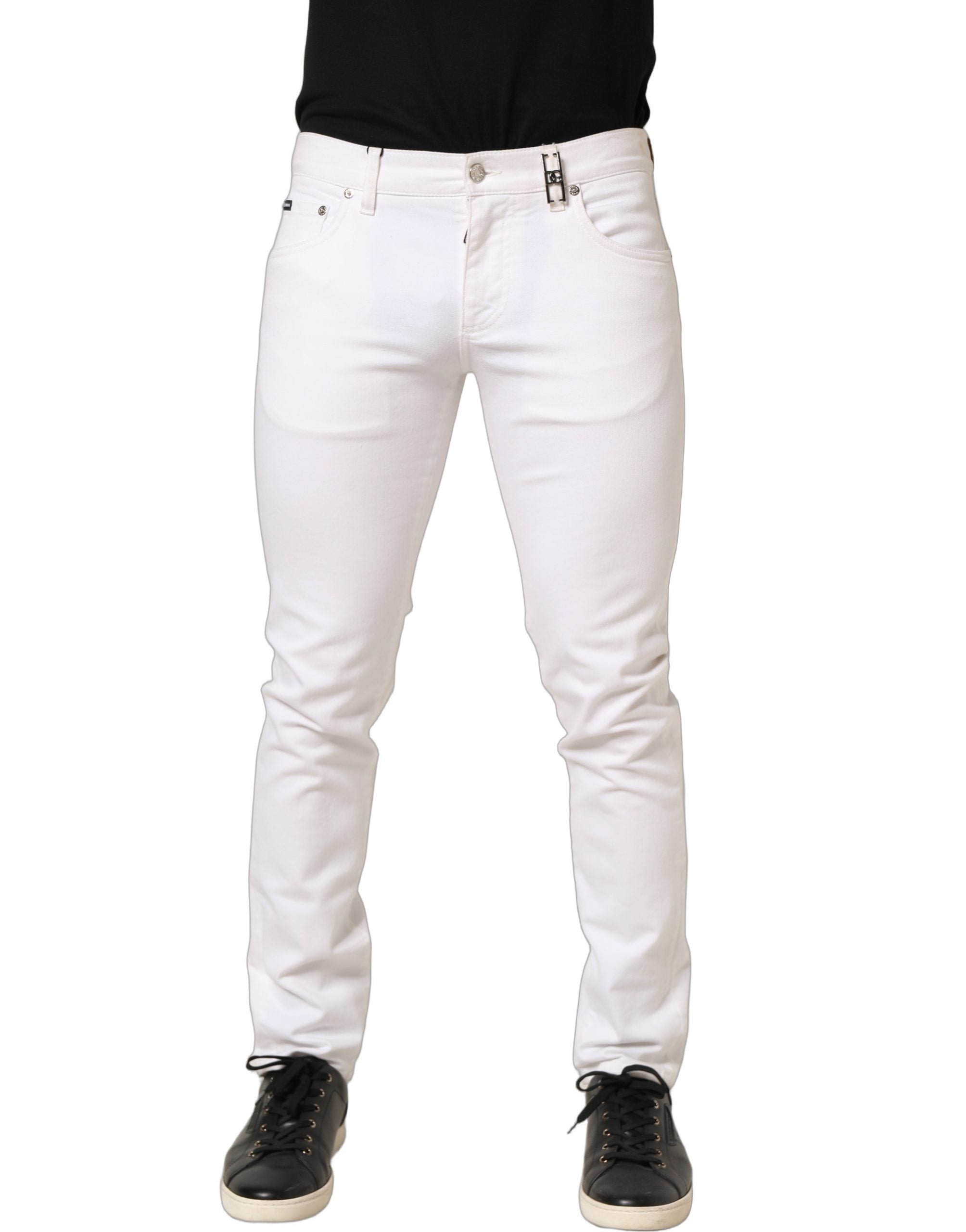 Dolce & Gabbana White Cotton Skinny Mid Waist Denim Jeans
