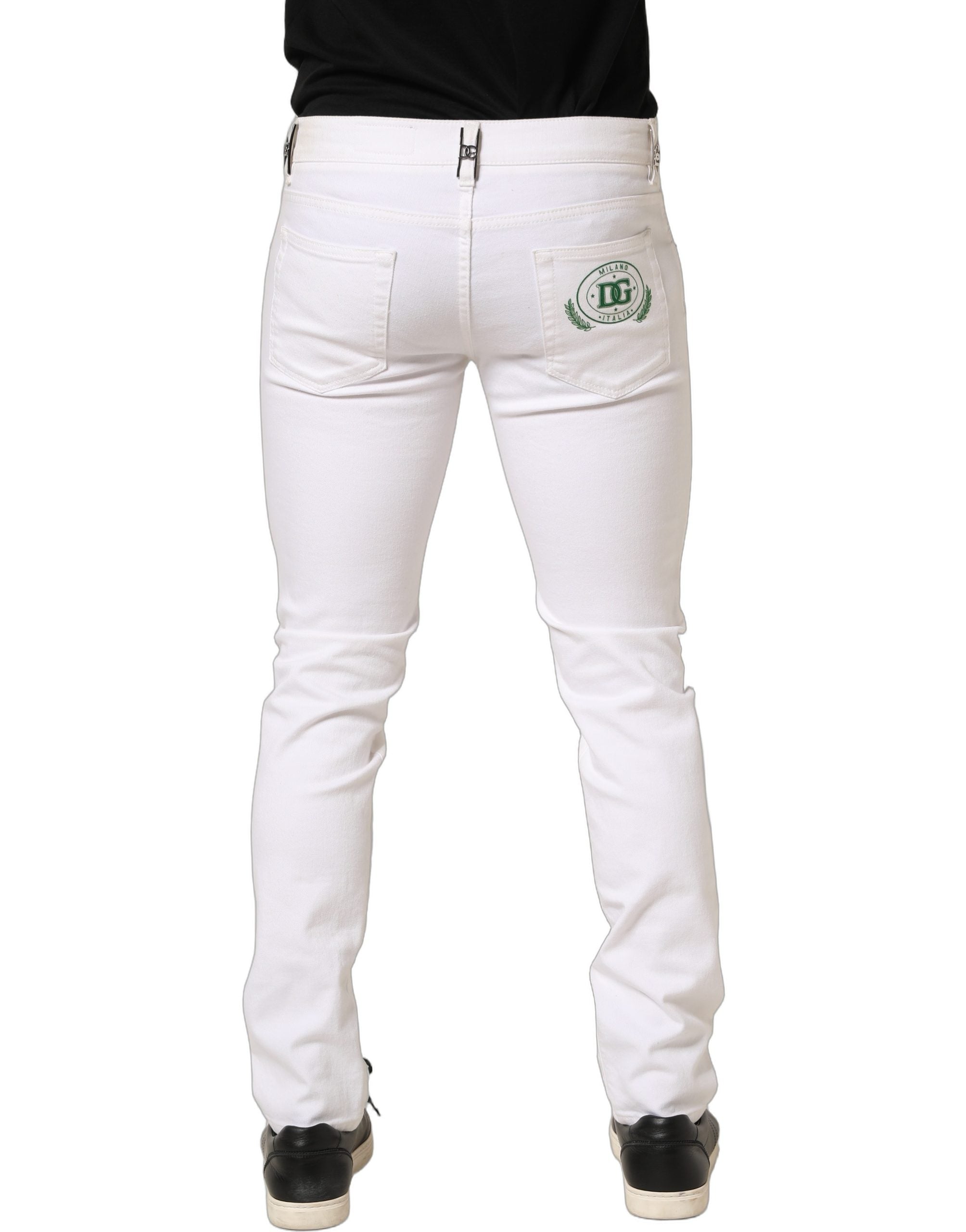 Dolce & Gabbana White Cotton Skinny Mid Waist Denim Jeans