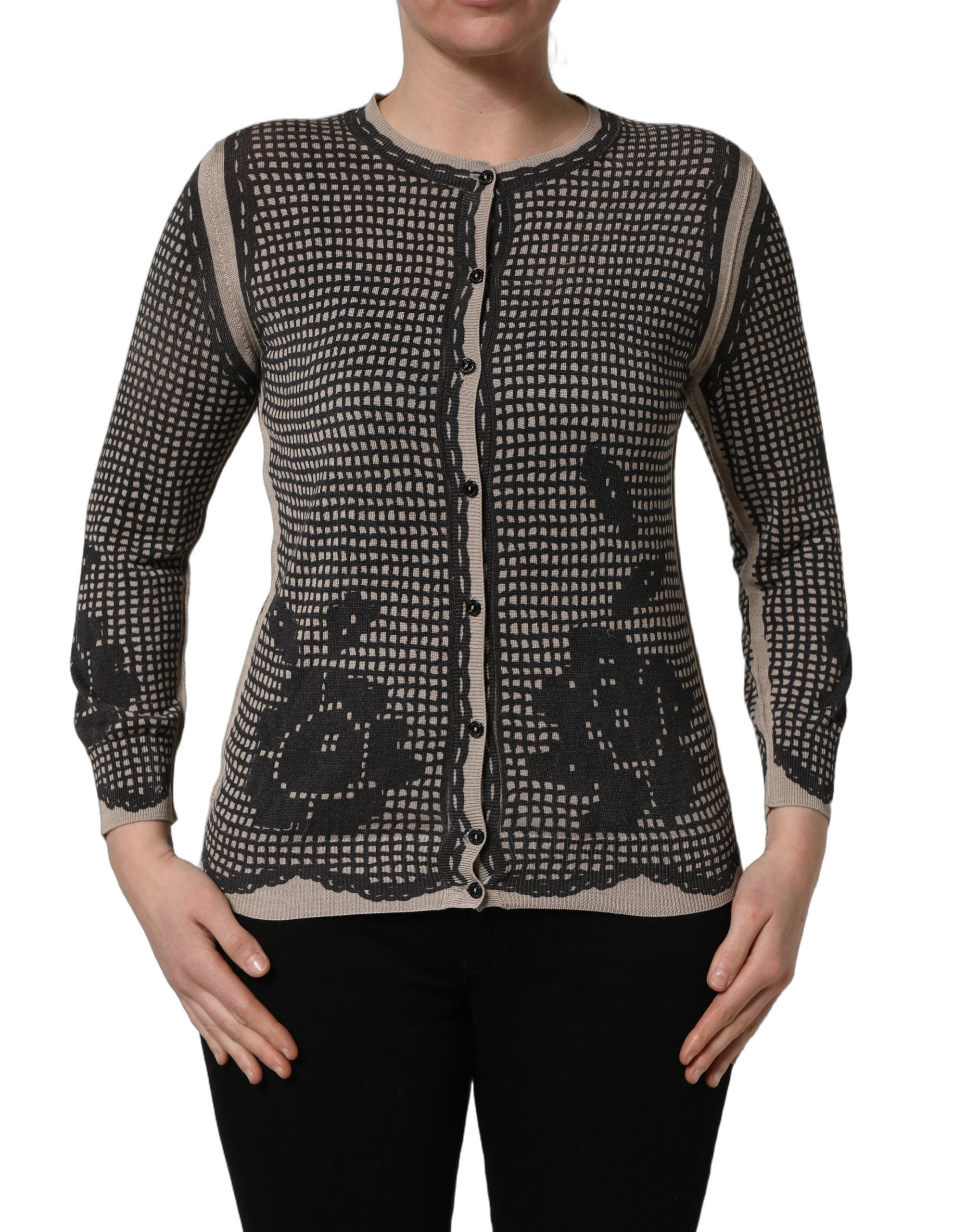 Dolce & Gabbana Black Floral Lace ButtonDownCardigan Sweater