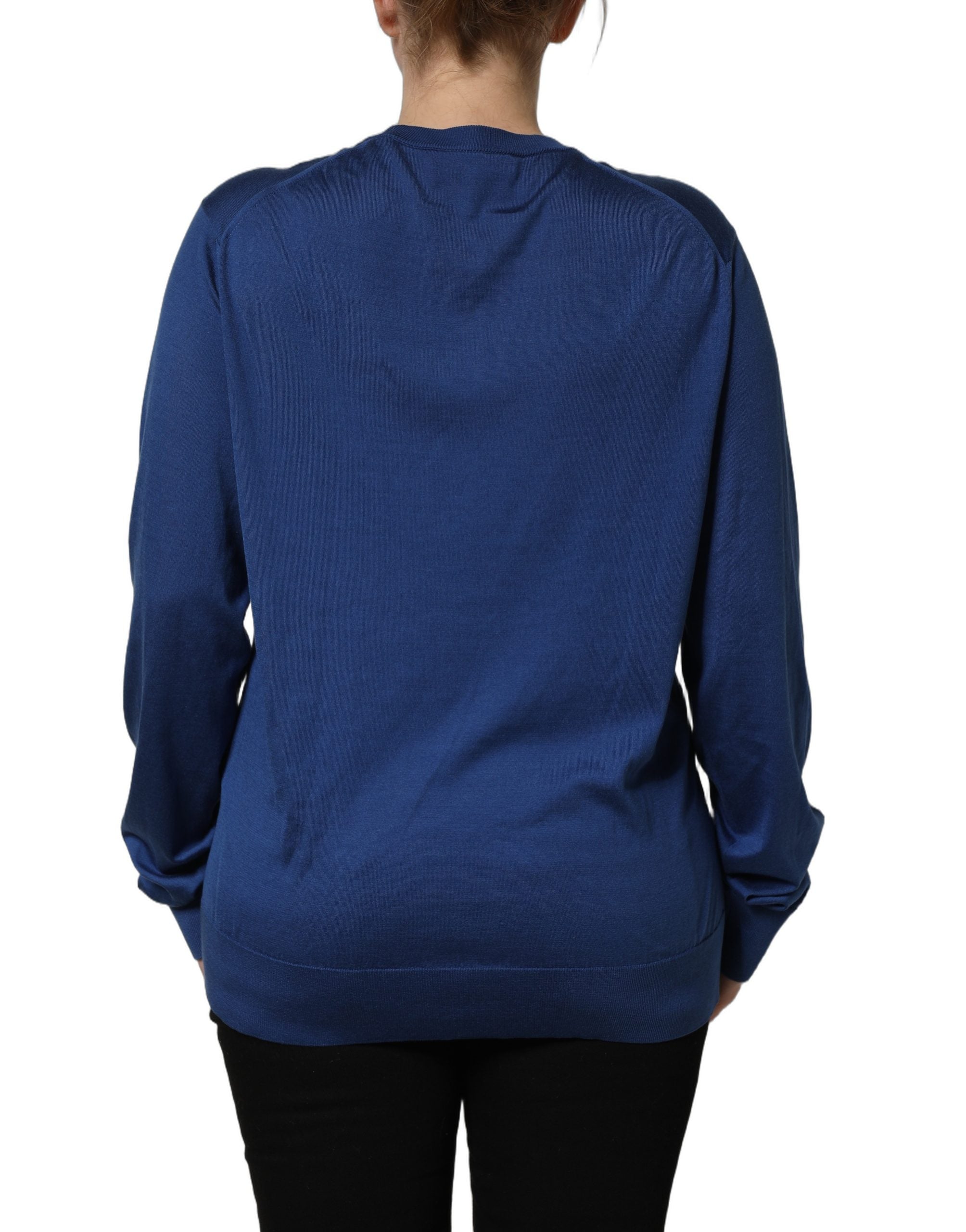 Dolce & Gabbana Blue Silk DG Logo Crew Neck Pullover Sweater