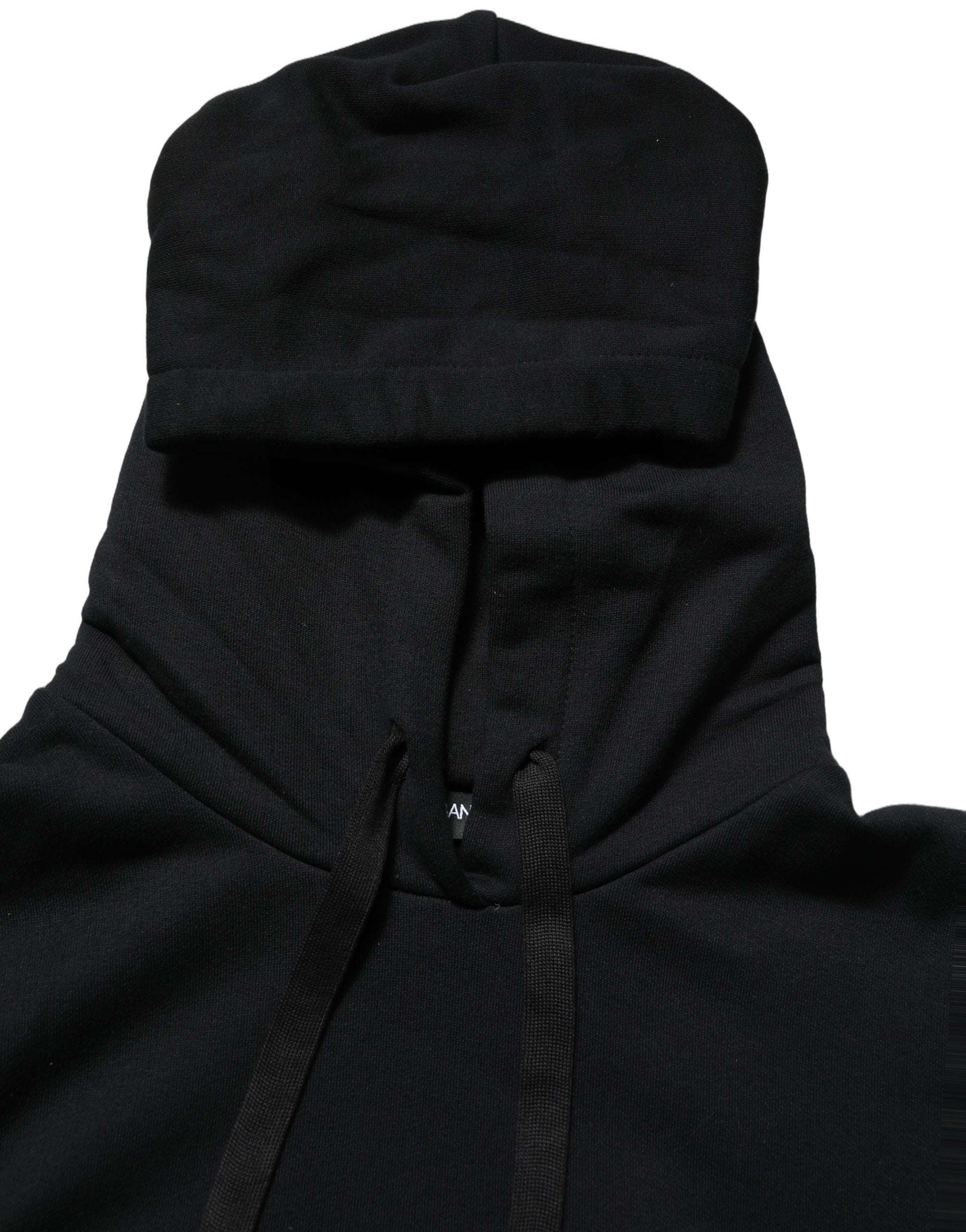 Dolce & Gabbana BlackWhite Appliqué Hooded Sweatshirt Sweater