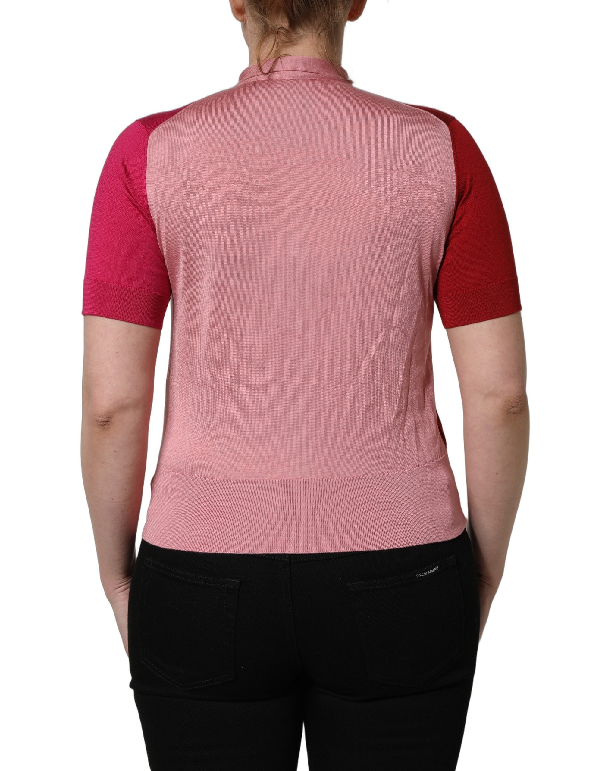 Dolce & Gabbana Pink Short Sleeves Buttoned Ascot Collar Top