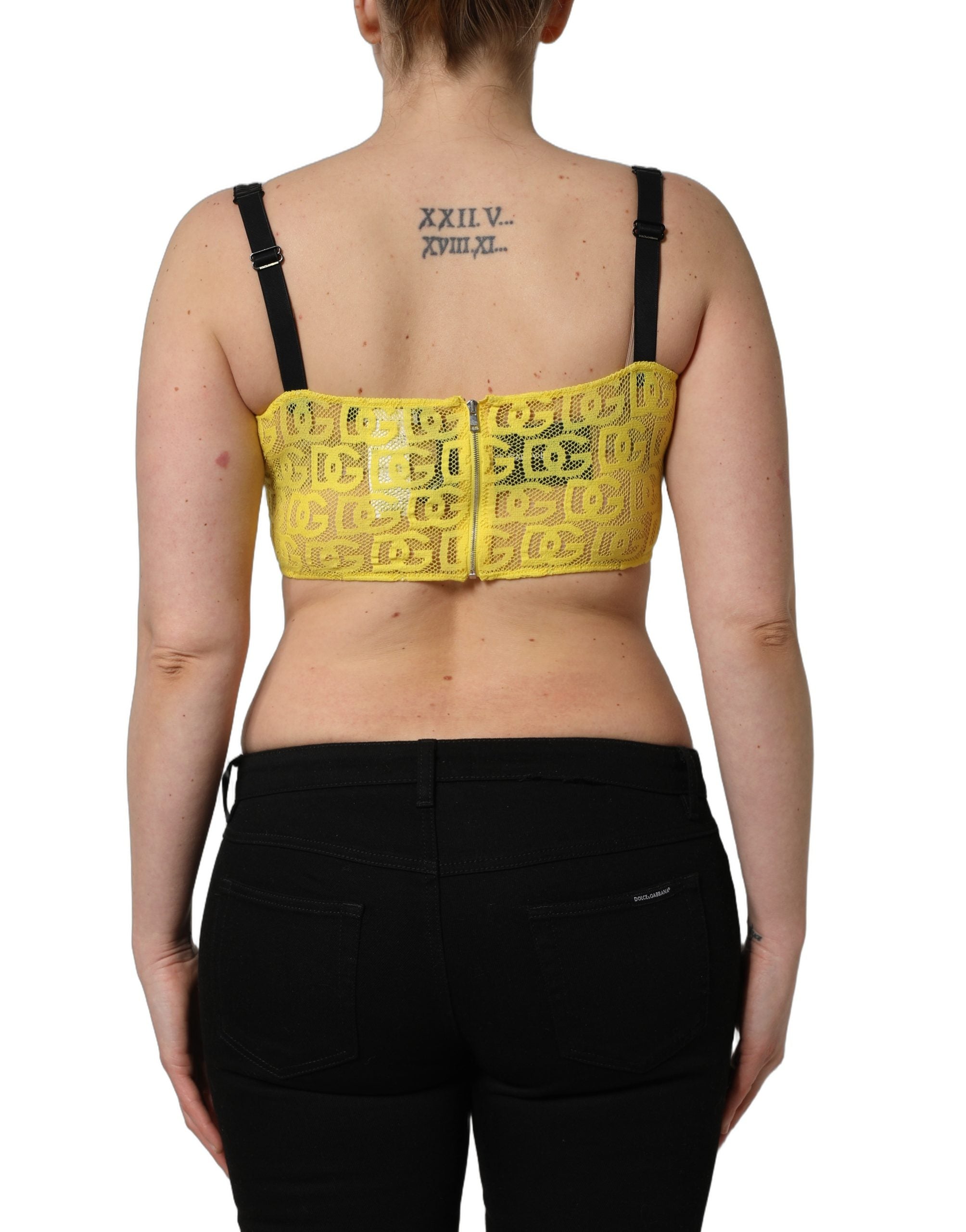 Dolce & Gabbana Yellow Cotton Crepe Chiffon Crop Bralette Top
