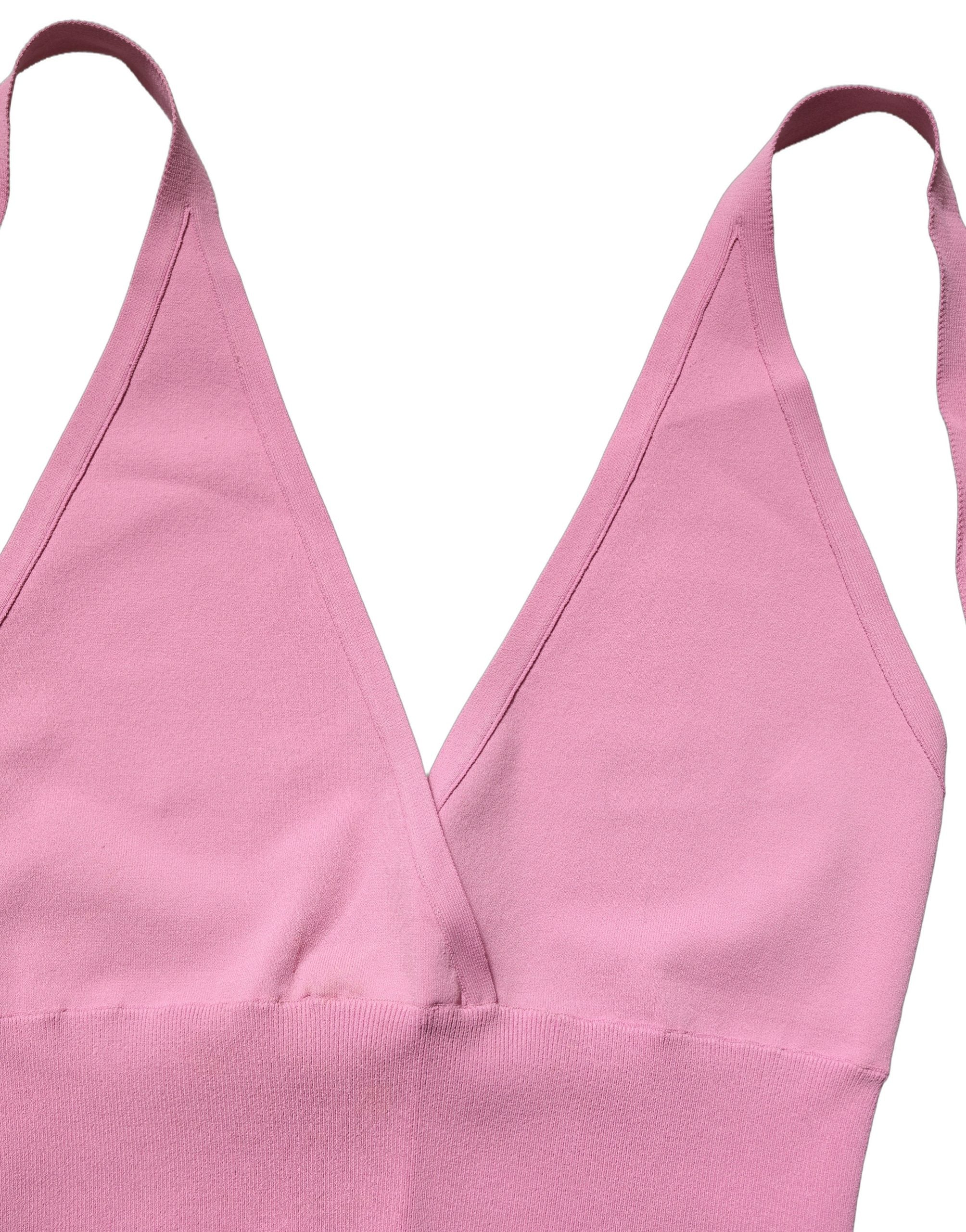 Dolce & Gabbana Pink Halter Neck Fitted Cropped Tank Top