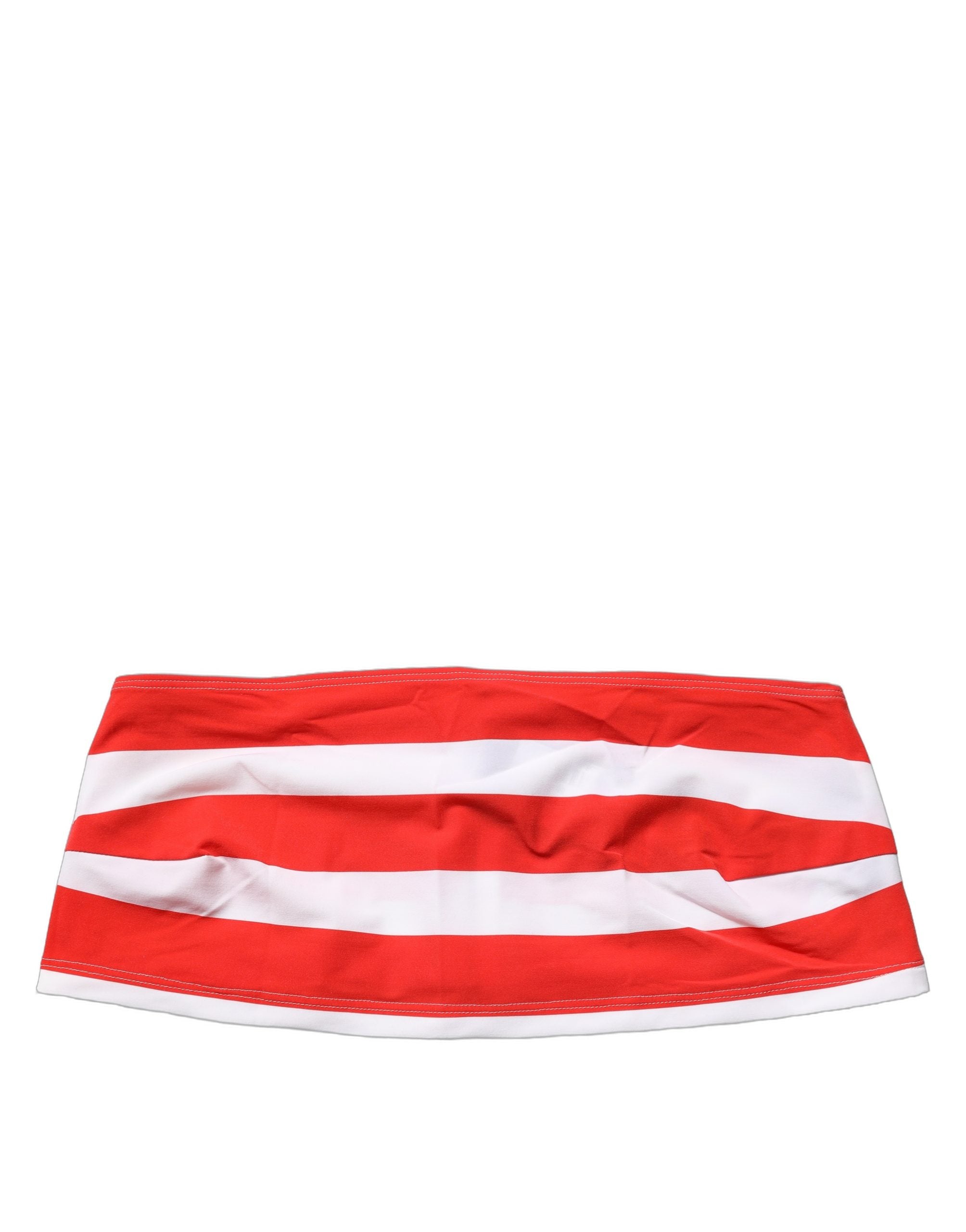 Dolce & Gabbana White Red Nylon Striped Ribbed Tube Crop Top