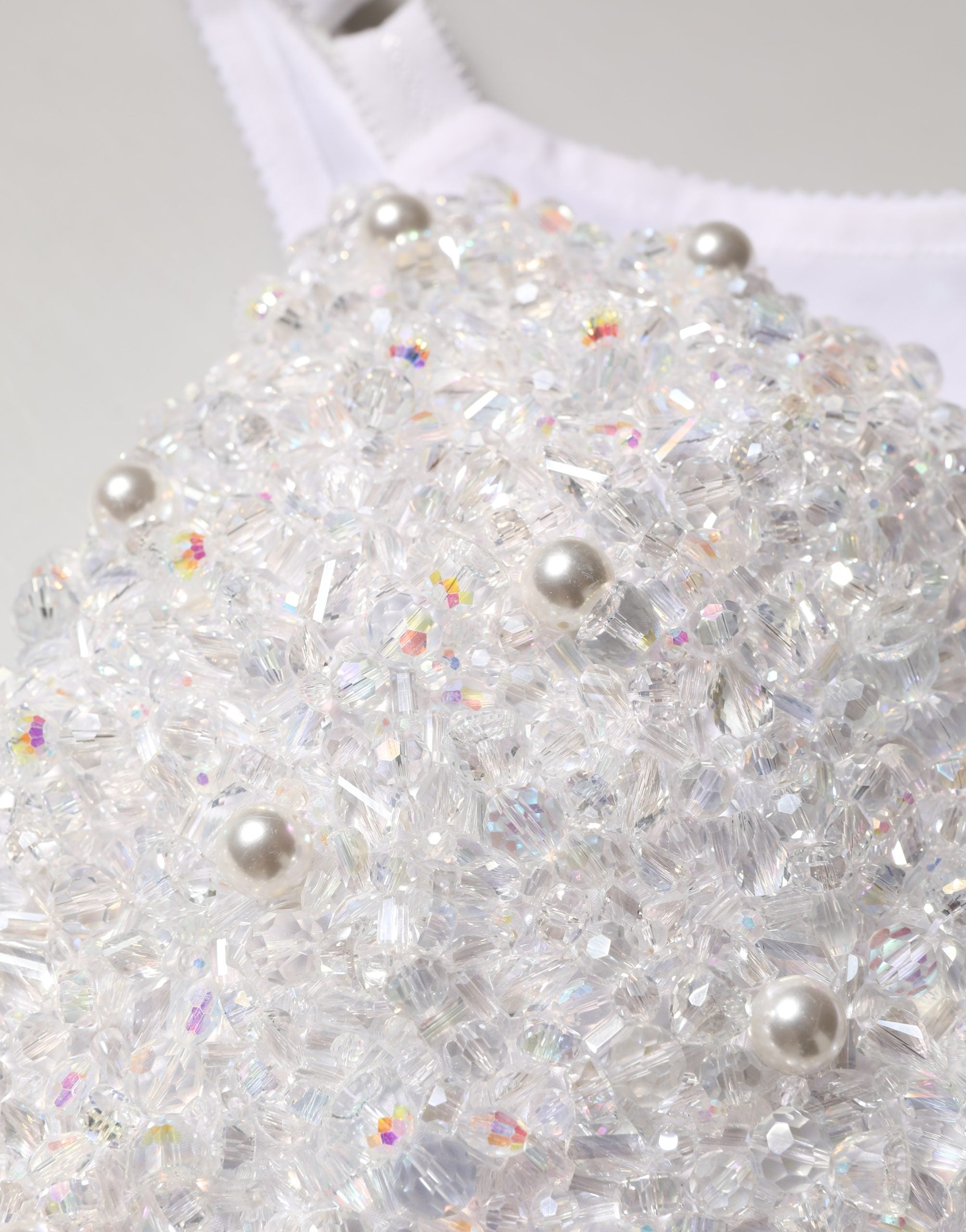 Dolce & Gabbana White Pearls Beaded Corset Bustier Crop Top