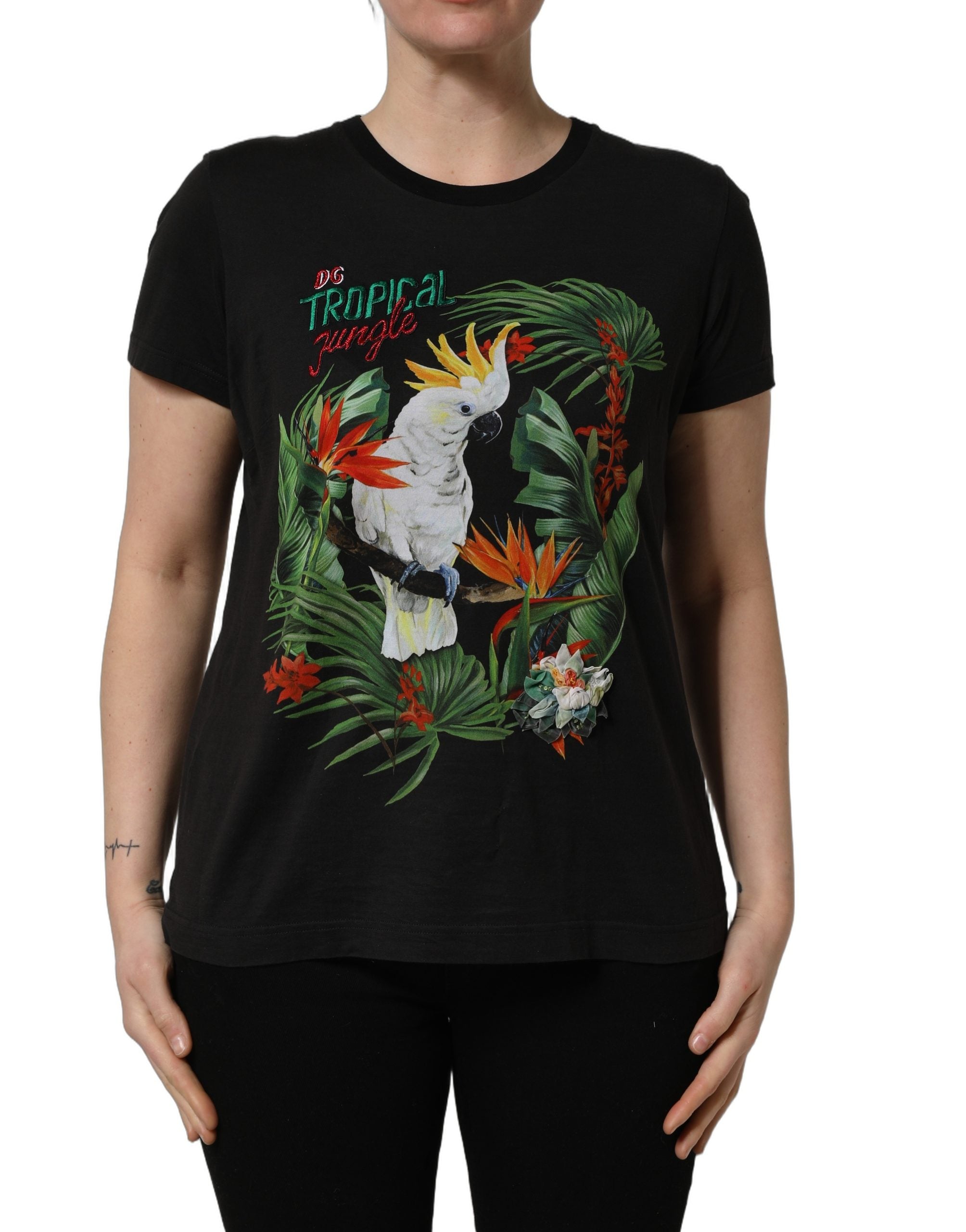 Dolce & Gabbana Black Tropical Jungle Round Neck T-shirt