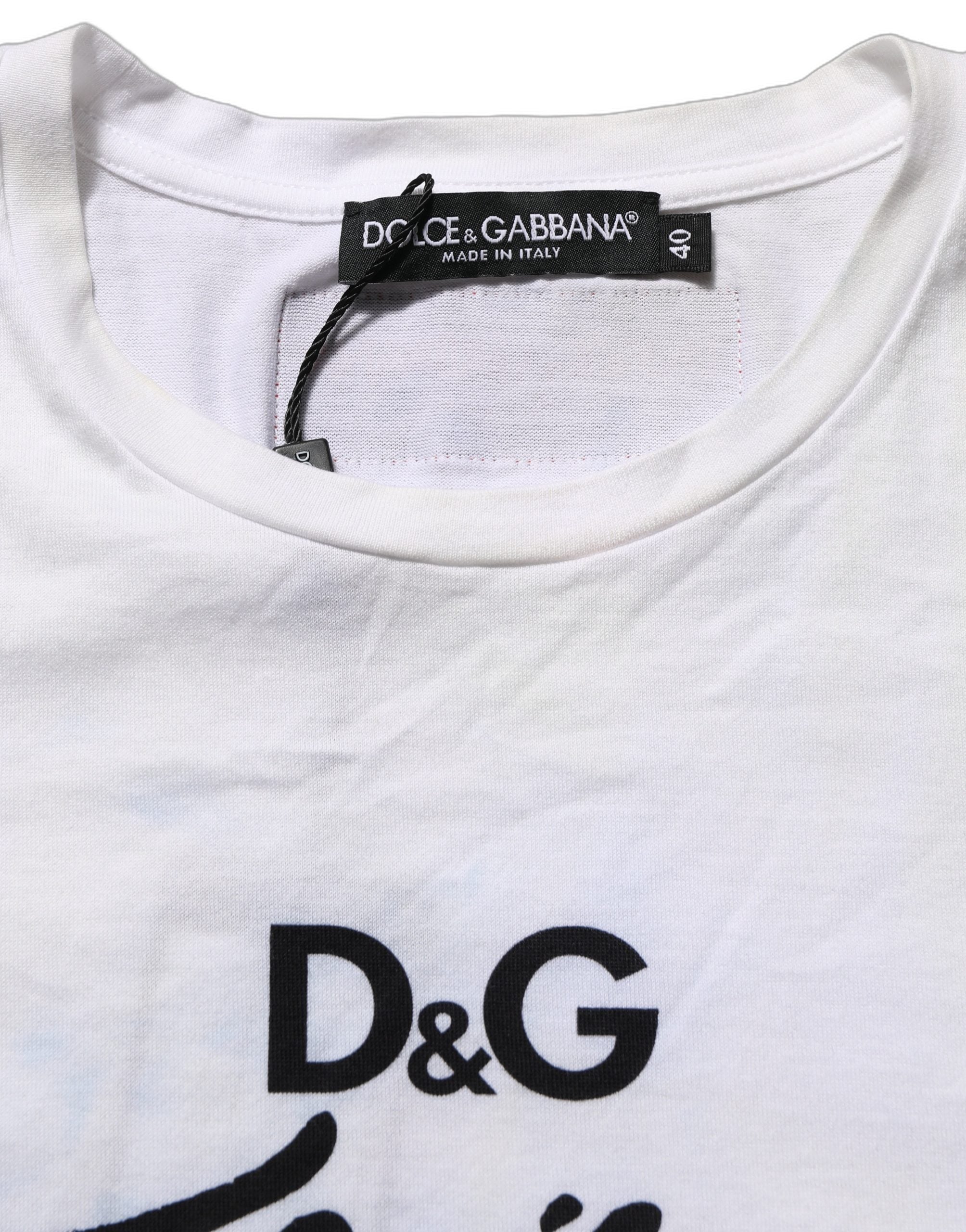Dolce & Gabbana White D&G is Flowers Print Round Neck T-shirt