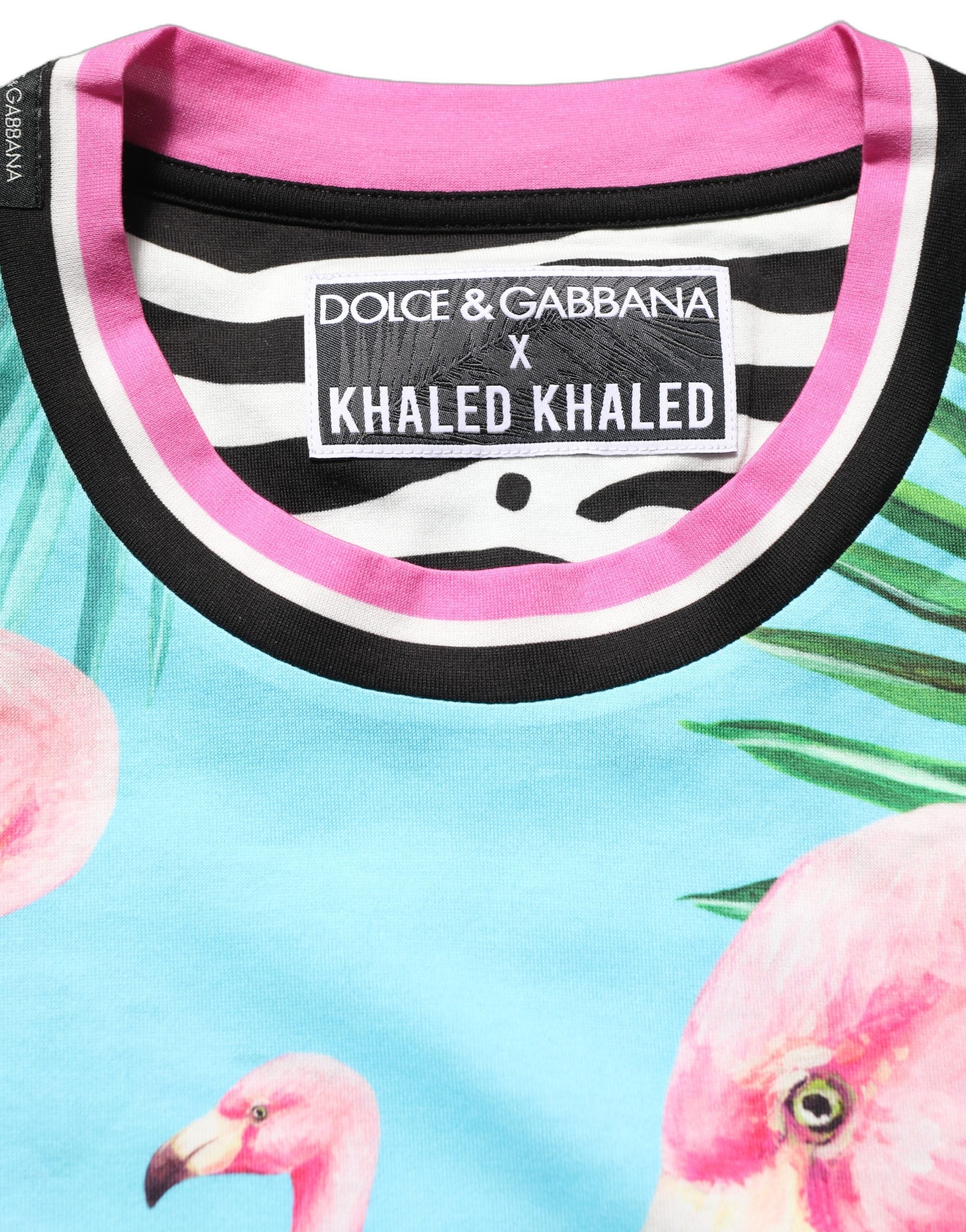 Dolce & Gabbana Multicolor Flamingo ZebraStriped Trim T-shirt