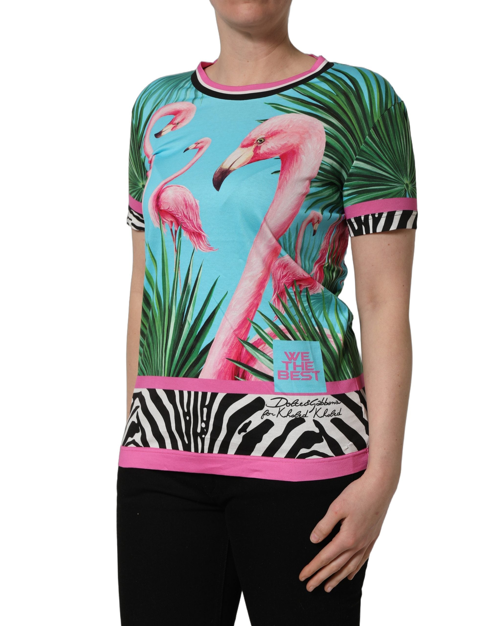 Dolce & Gabbana Multicolor Flamingo ZebraStriped Trim T-shirt