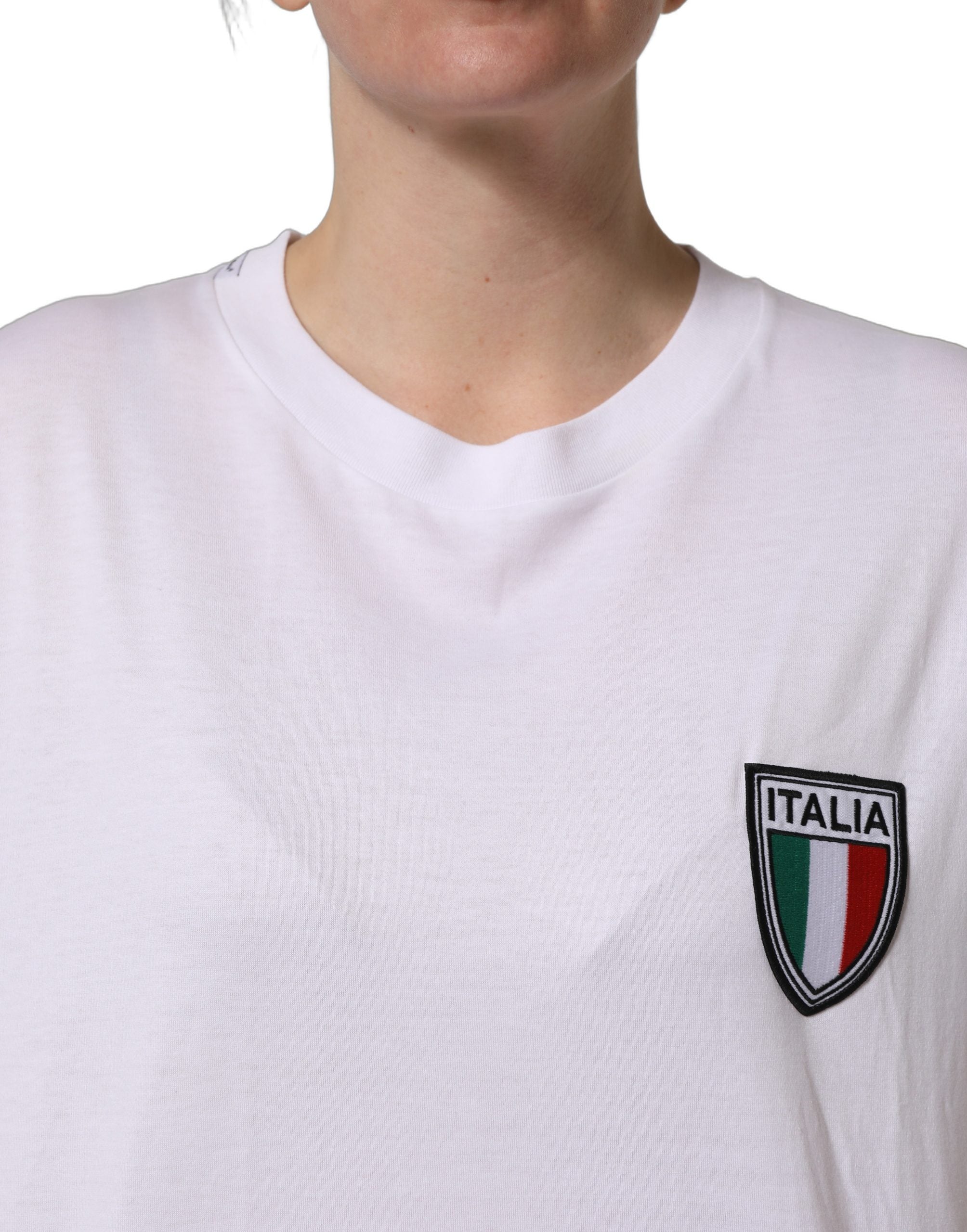 Dolce & Gabbana White Italia Flag Patch Round Neck T-shirt