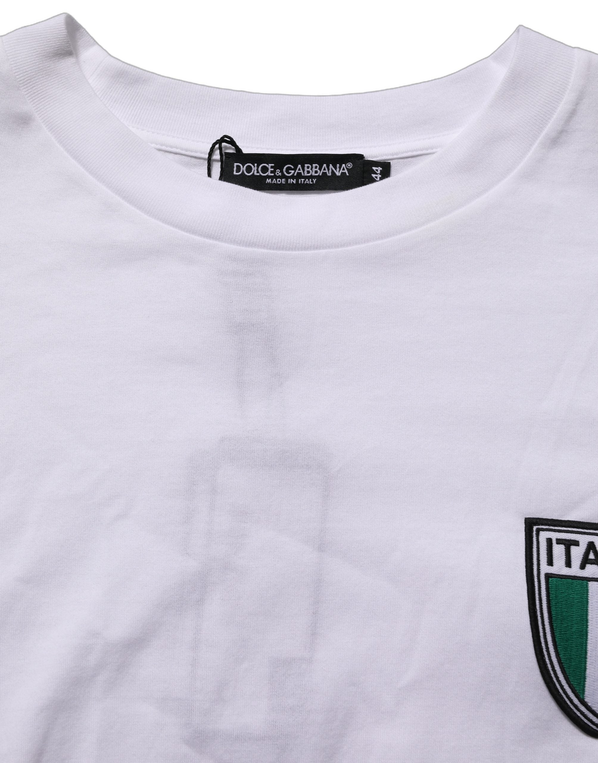 Dolce & Gabbana White Italia Flag Patch Round Neck T-shirt