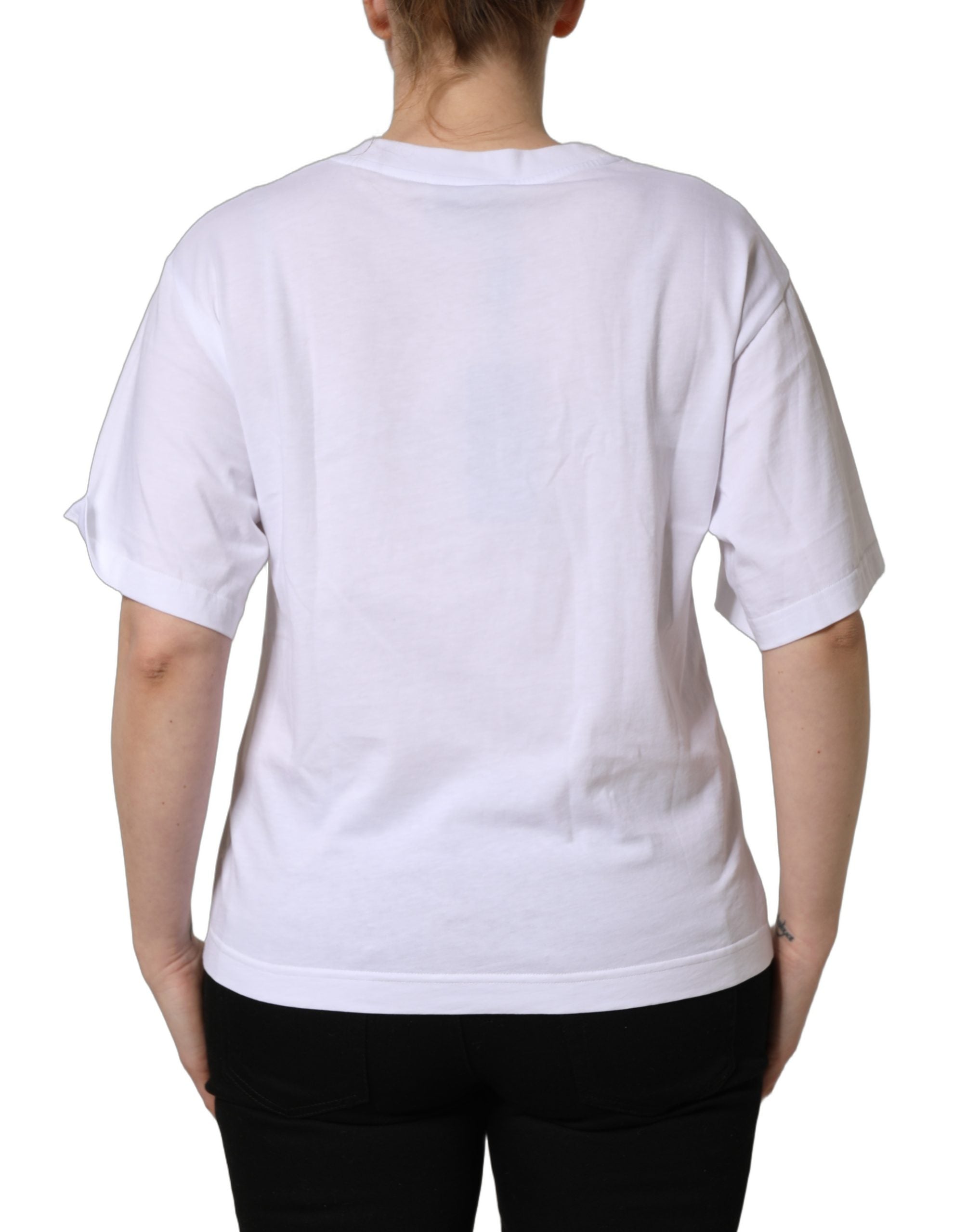 Dolce & Gabbana White Cotton DG Logo Patch Crew Neck T-shirt