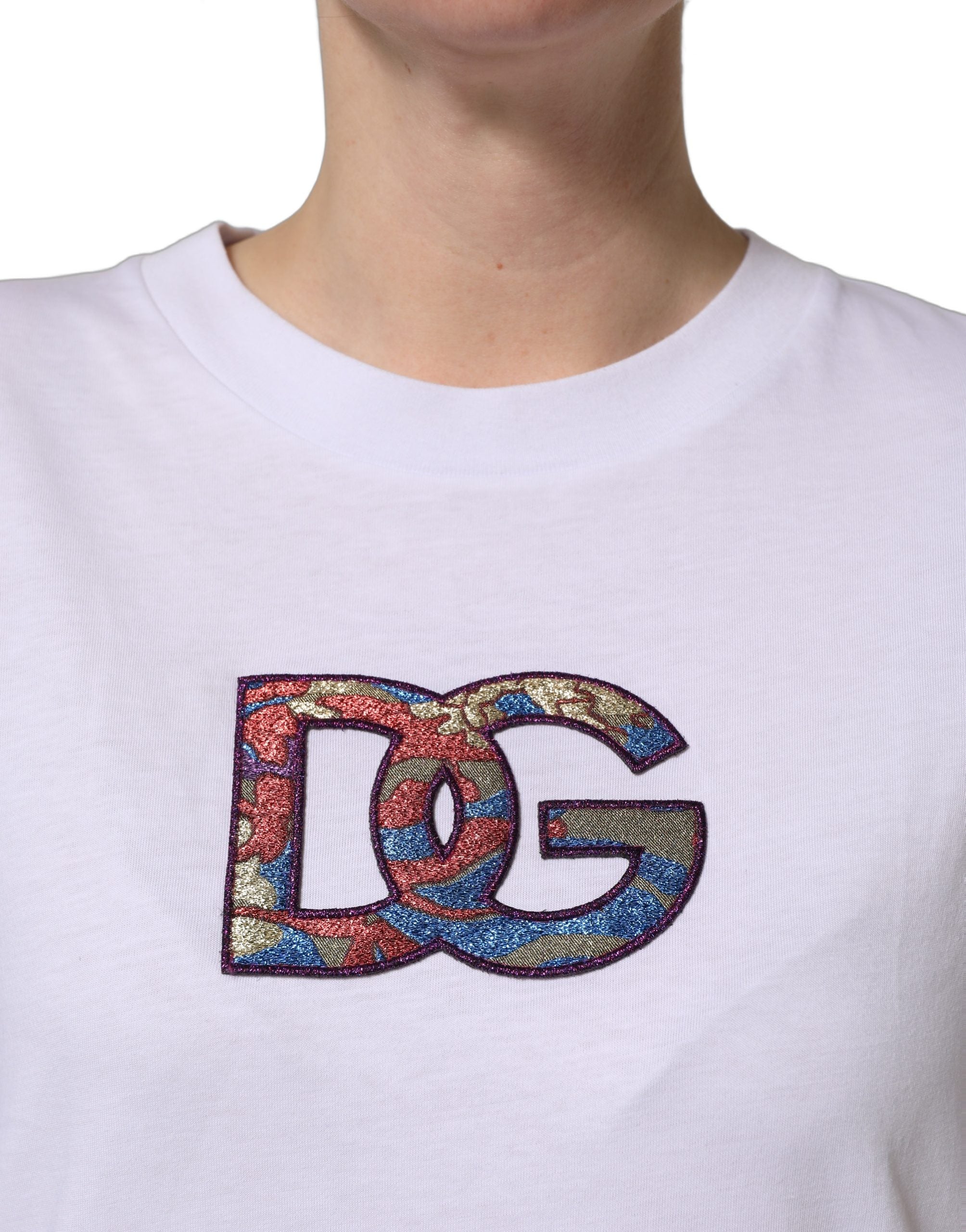 Dolce & Gabbana White Cotton DG Logo Patch Crew Neck T-shirt