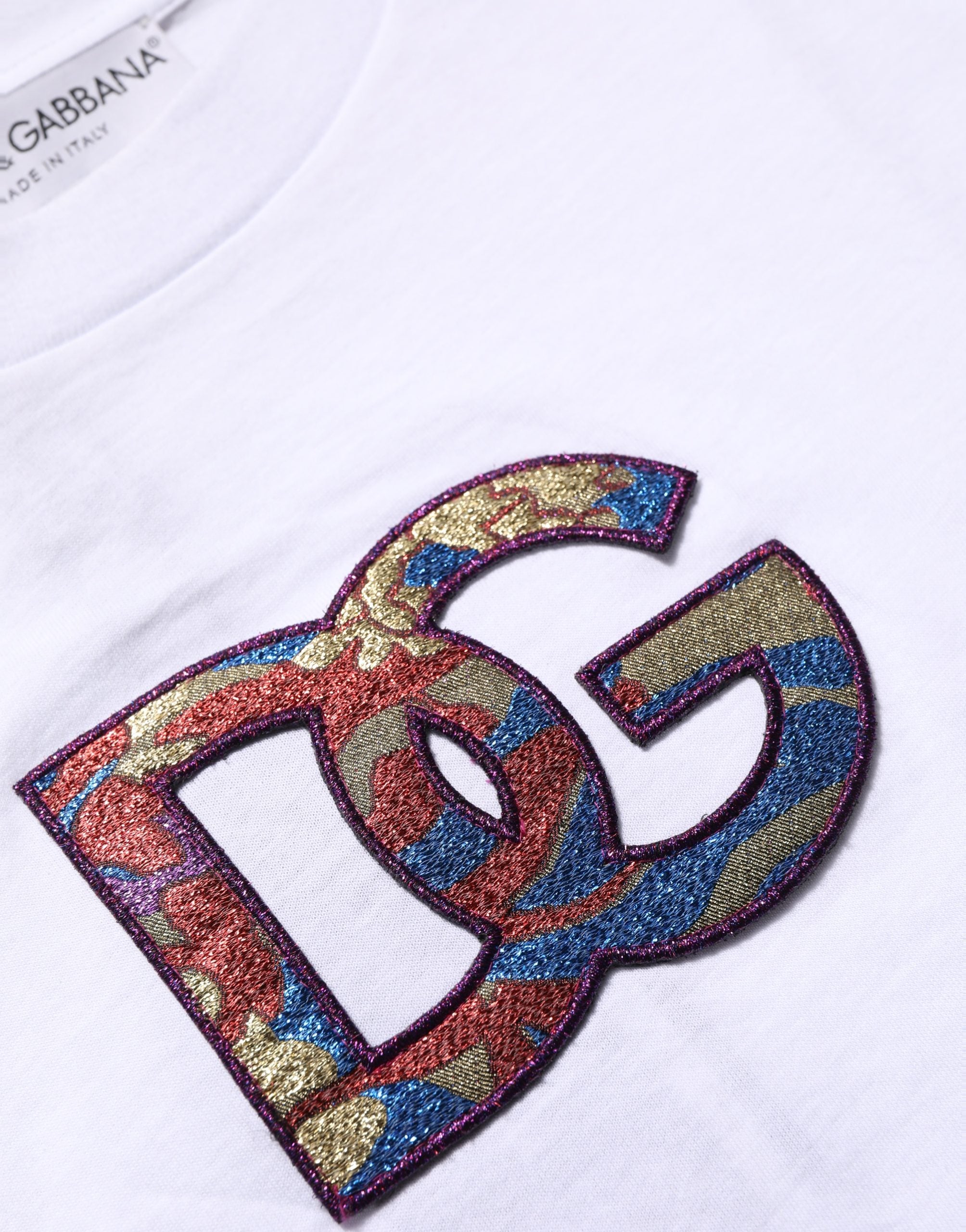 Dolce & Gabbana White Cotton DG Logo Patch Crew Neck T-shirt