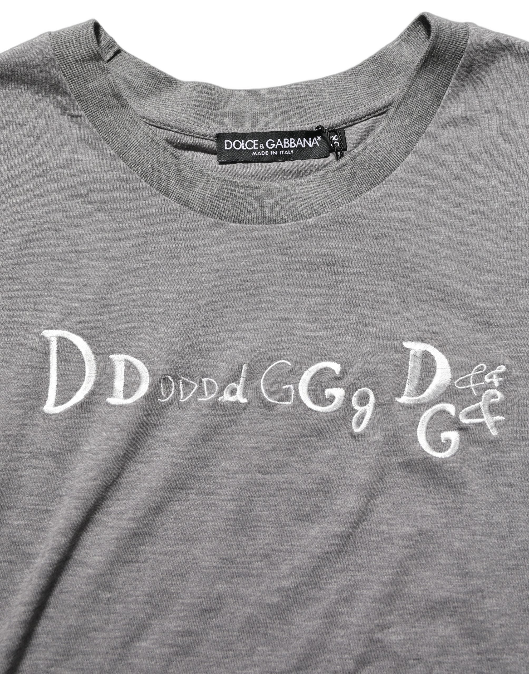 Dolce & Gabbana Gray Logo Embroidery Short Sleeve T-shirt