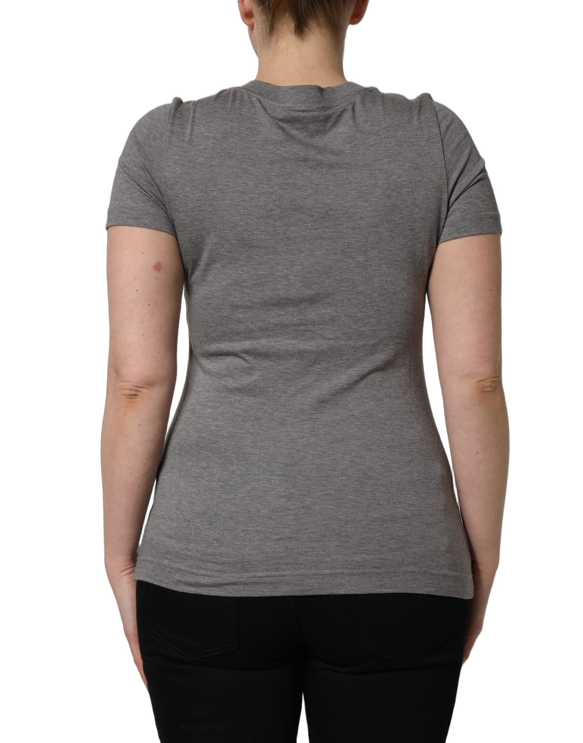 Dolce & Gabbana Gray Logo Embroidery Short Sleeve T-shirt