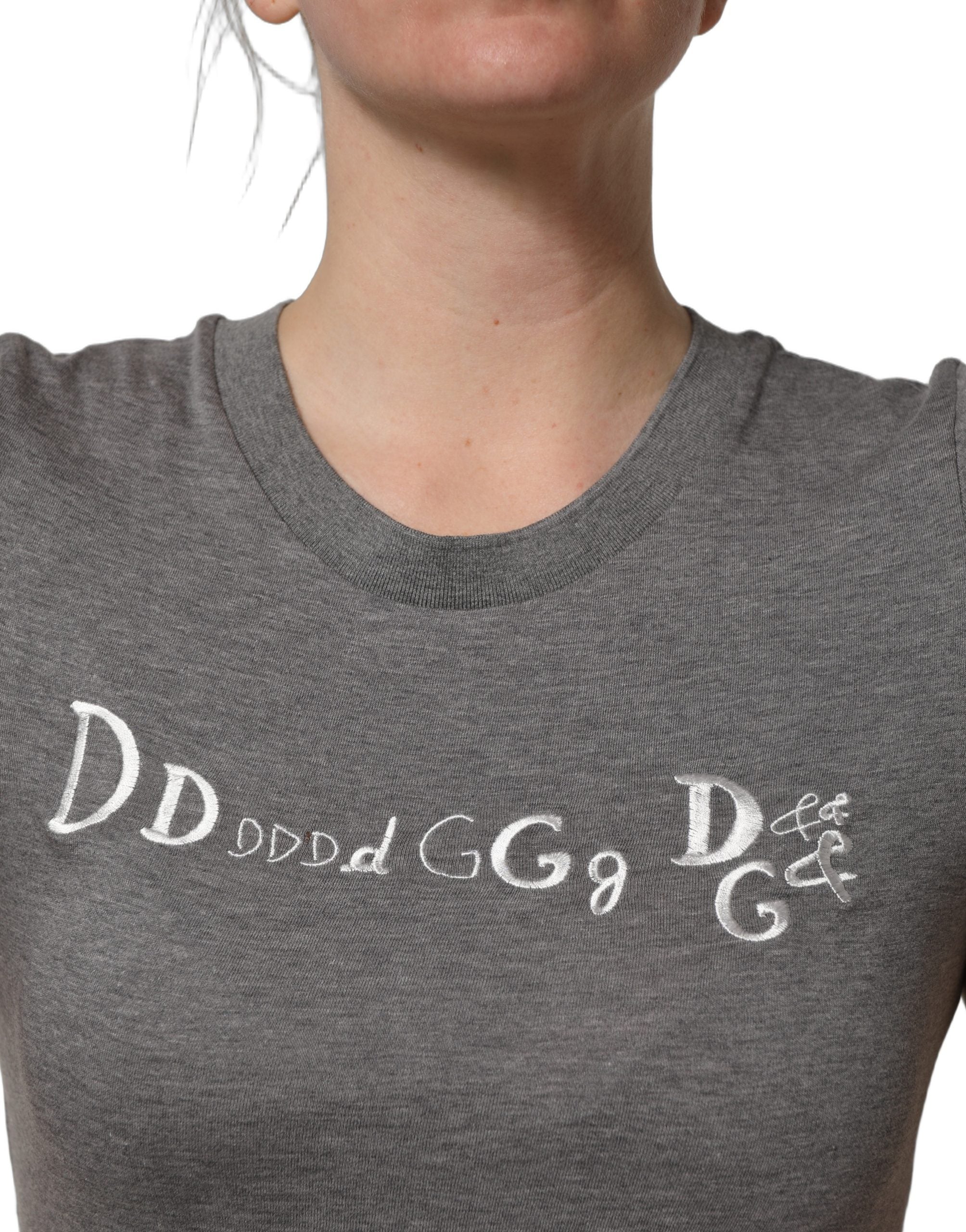 Dolce & Gabbana Gray Logo Embroidery Short Sleeve T-shirt