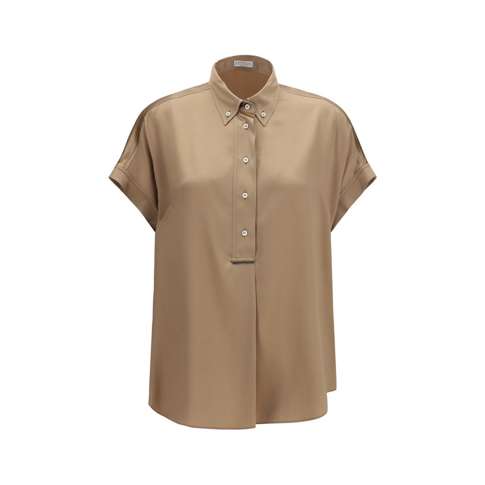 Brunello Cucinelli Beige Silk Shortsleeve Shirt