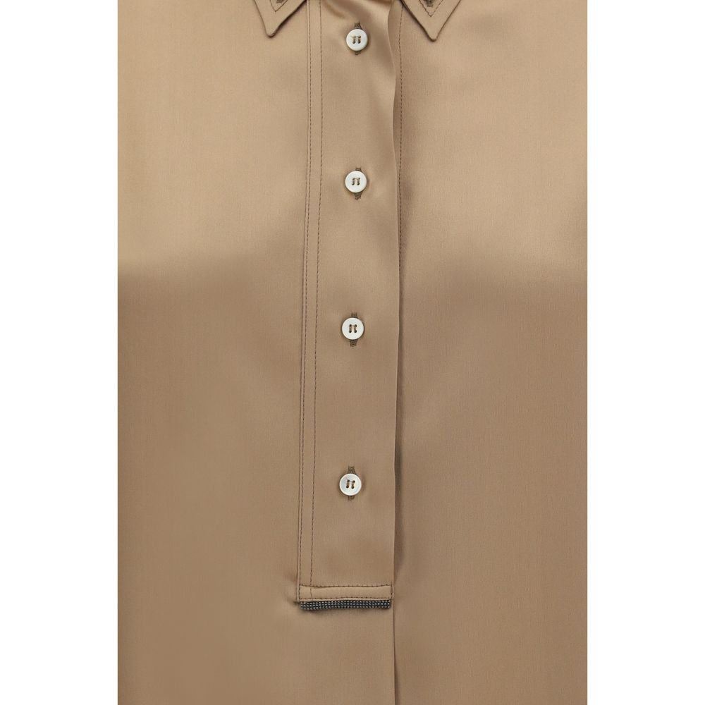 Brunello Cucinelli Beige Silk Shortsleeve Shirt