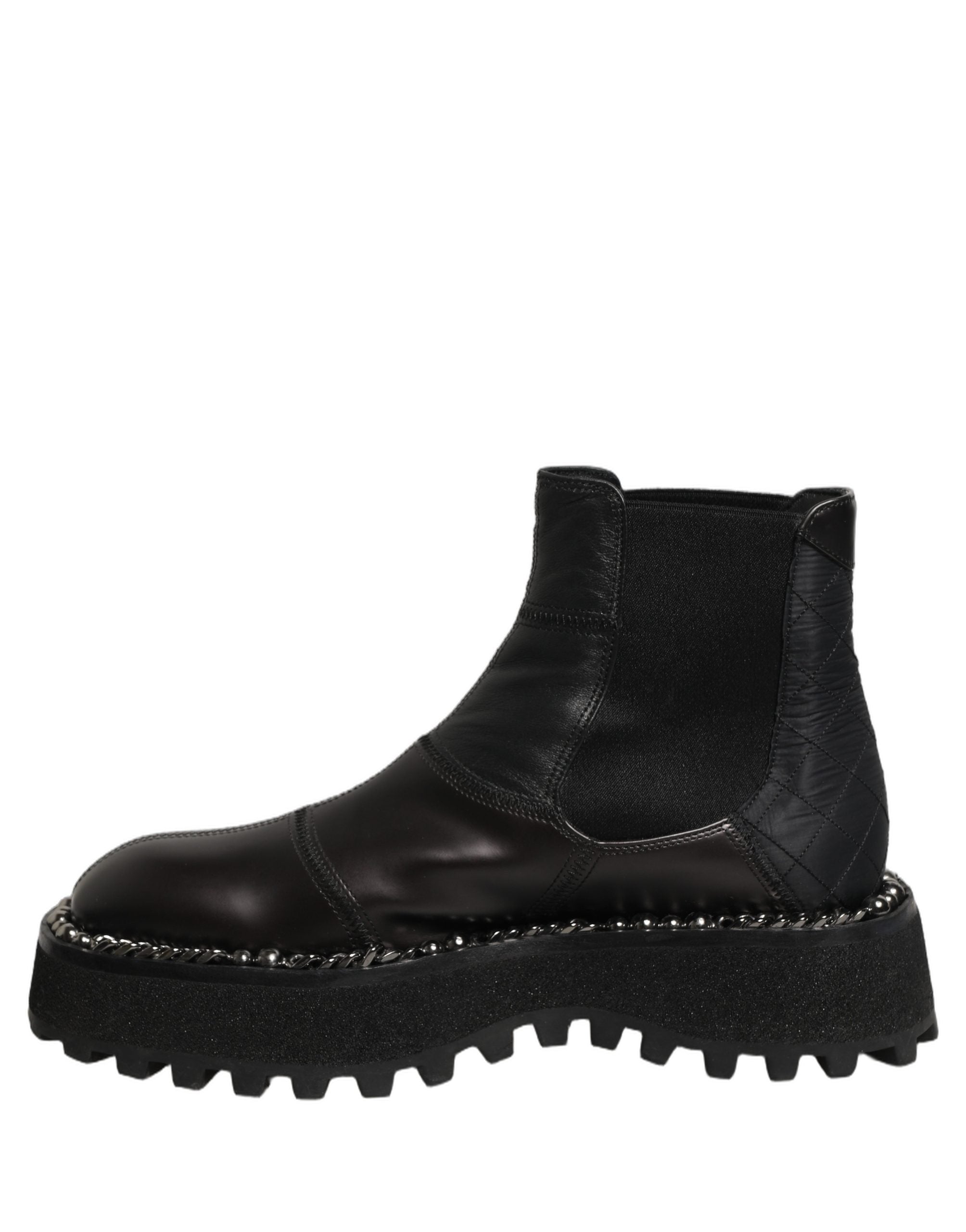 Dolce & Gabbana Black Leather Slip On Chelsea Boots Shoes