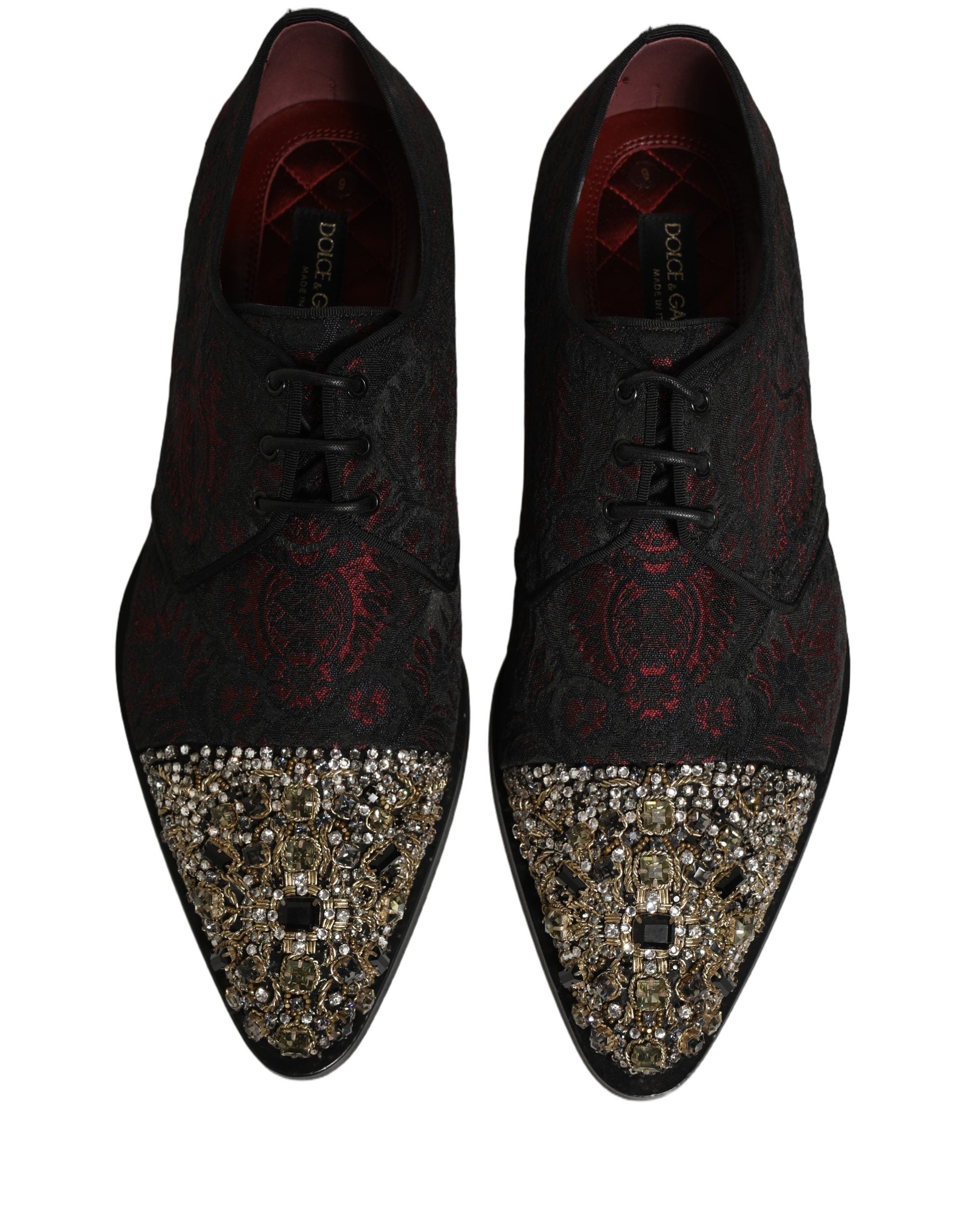 Dolce & Gabbana Black Red Embellished Derby Dress Formal Shoes