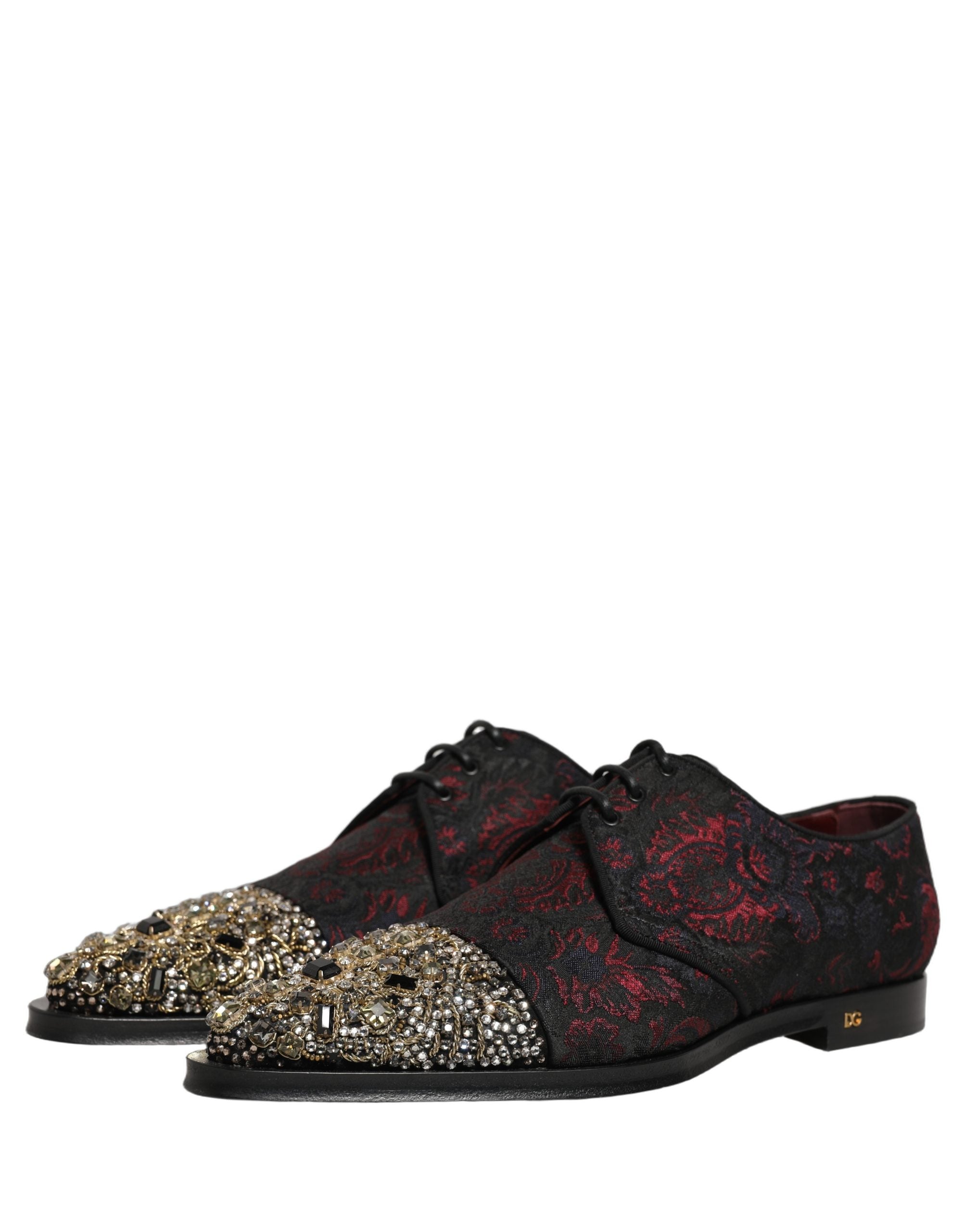 Dolce & Gabbana Black Red Embellished Derby Dress Formal Shoes