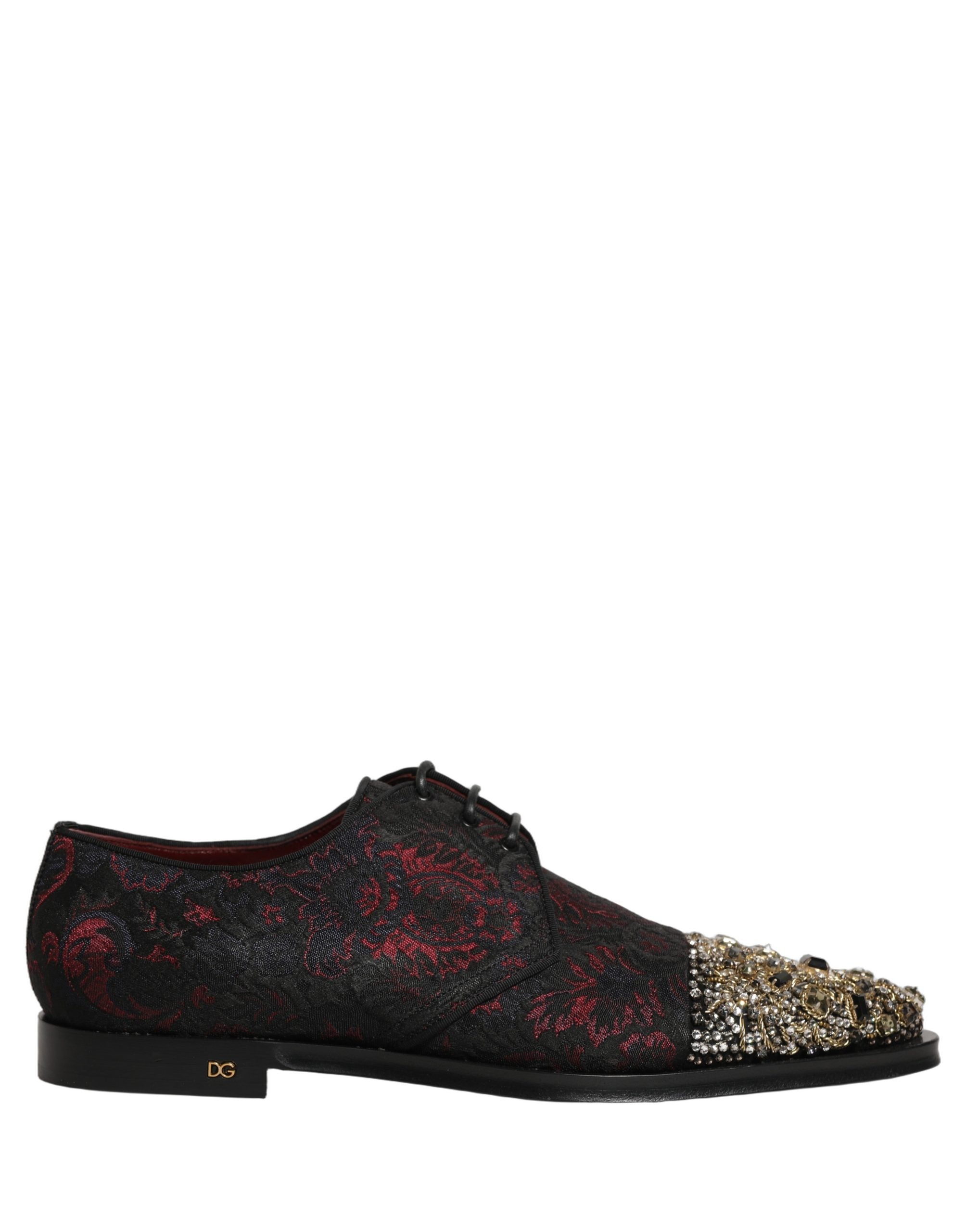 Dolce & Gabbana Black Red Embellished Derby Dress Formal Shoes