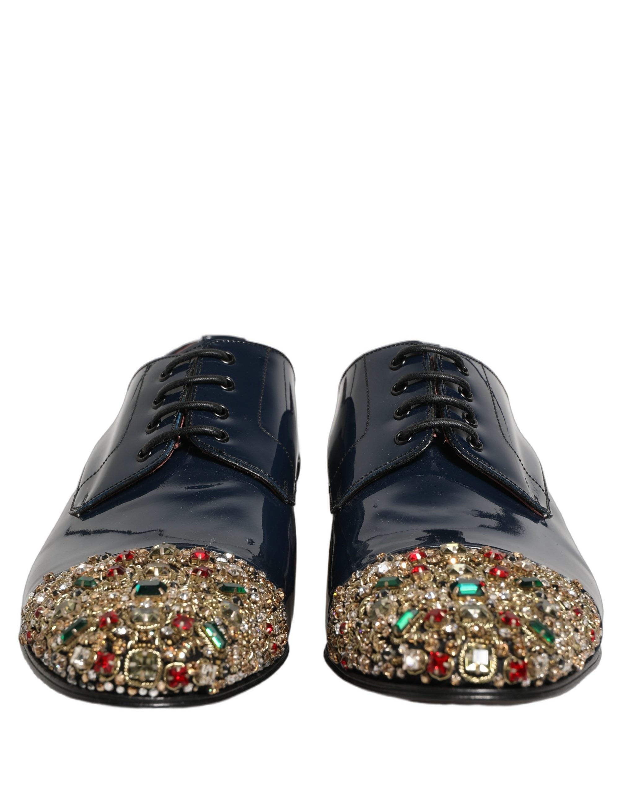 Dolce & Gabbana Blue Embellished Men Derby Dress Formal Shoes