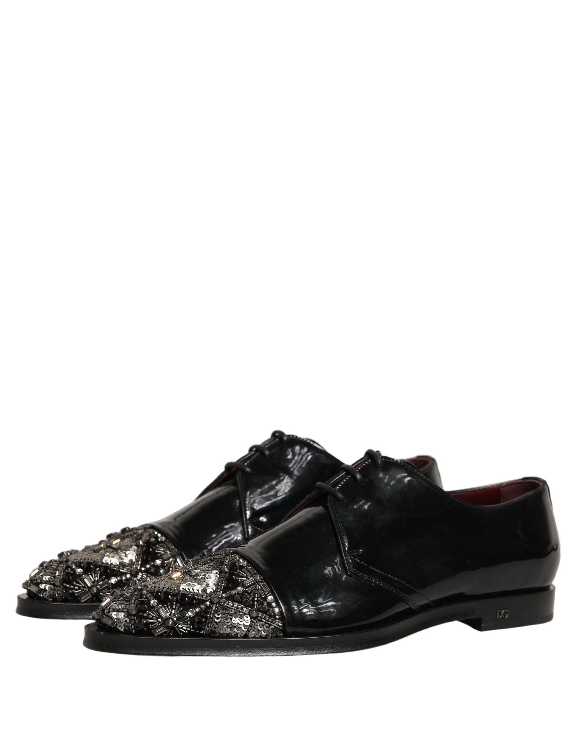 Dolce & Gabbana Black Embellished Men Derby Dress Formal Shoes