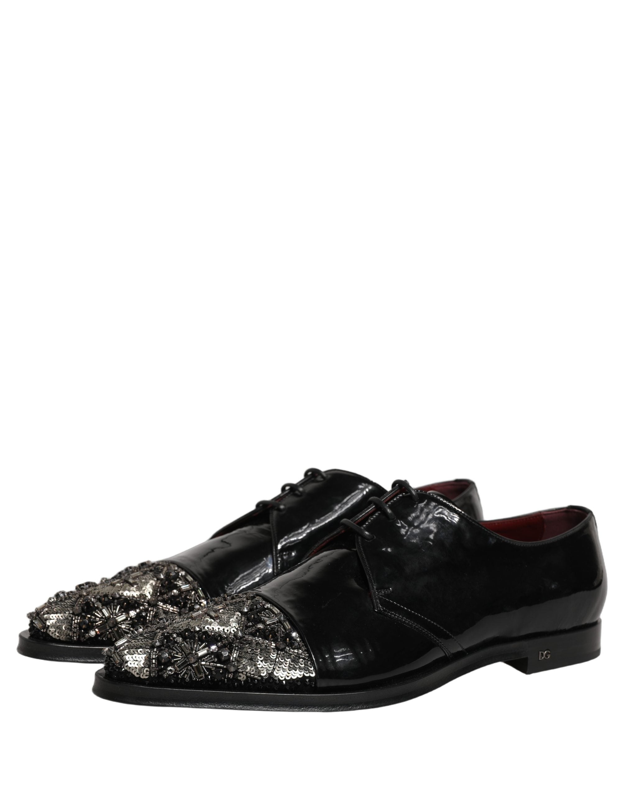 Dolce & Gabbana Black Embellished Derby Dress Formal Shoes