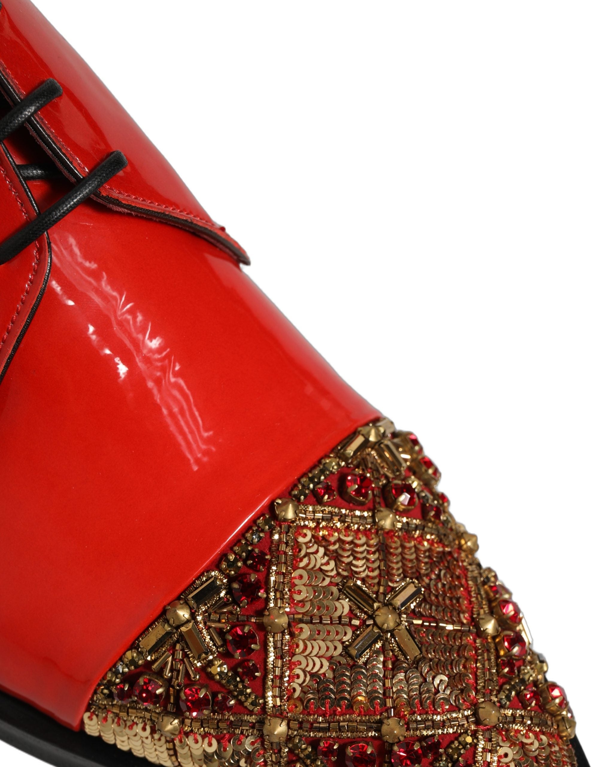 Dolce & Gabbana Red Embellished Men Derby Dress Formal Shoes