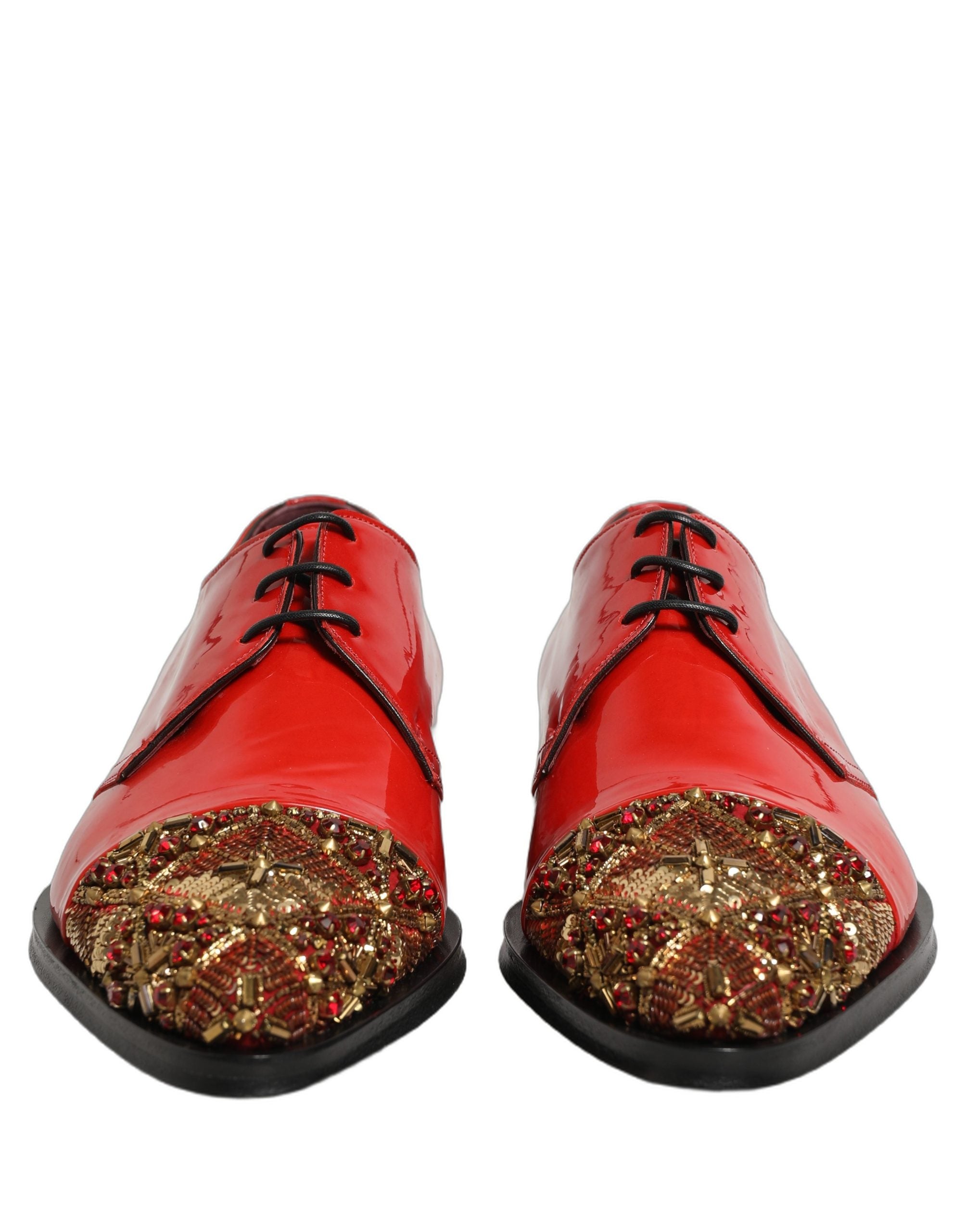 Dolce & Gabbana Red Embellished Men Derby Dress Formal Shoes