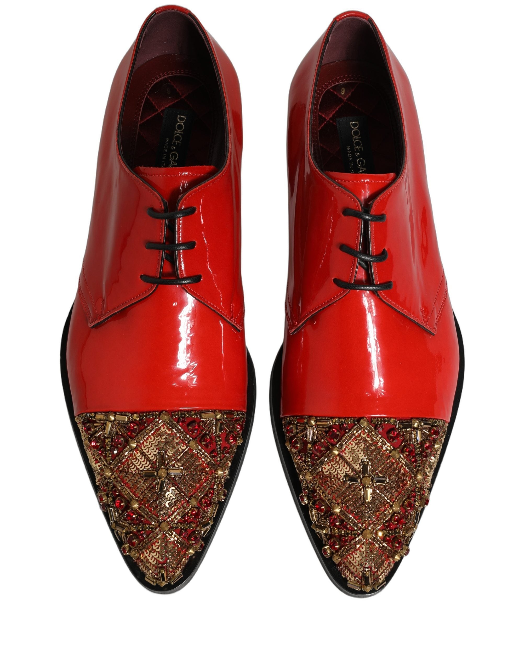 Dolce & Gabbana Red Embellished Men Derby Dress Formal Shoes