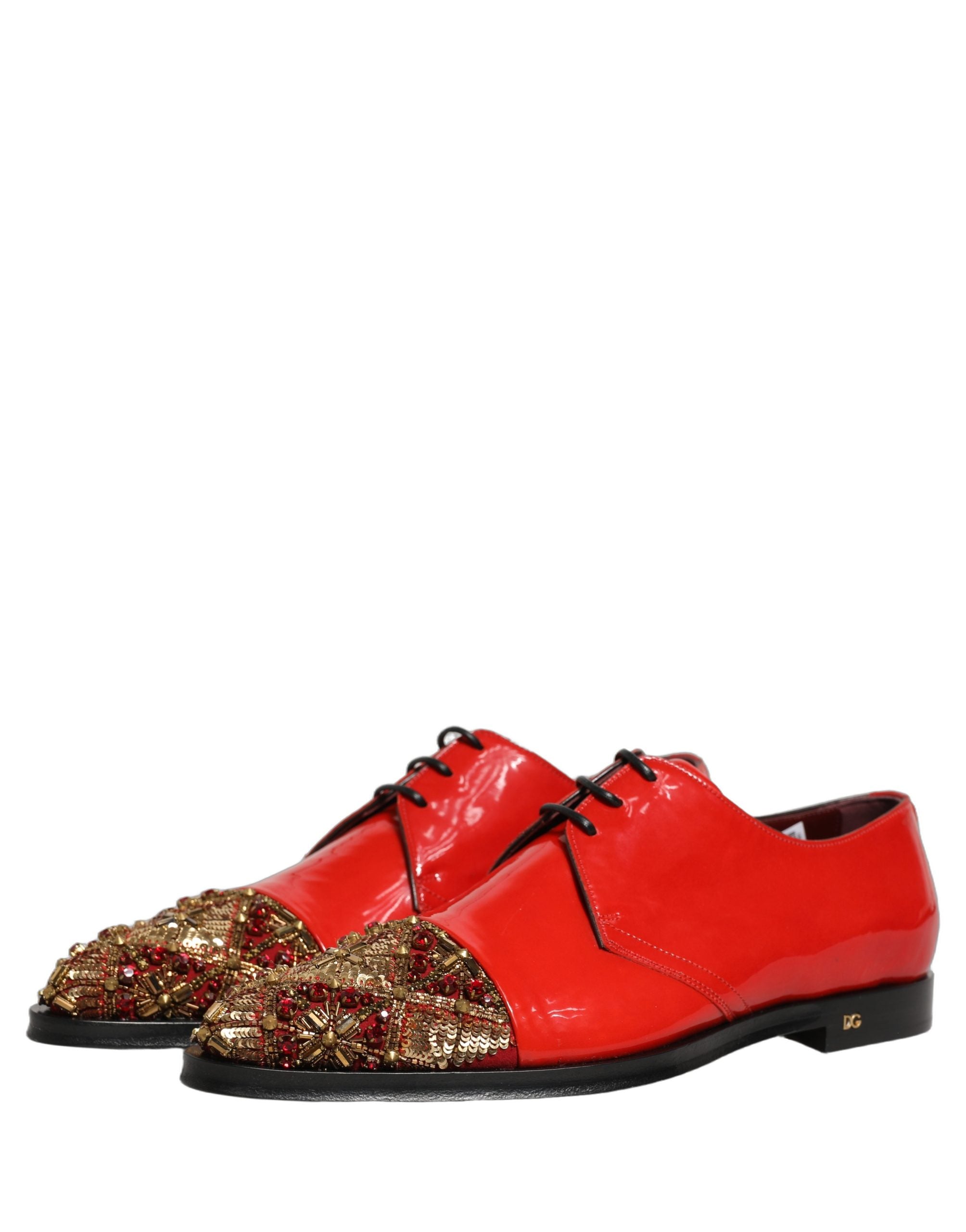 Dolce & Gabbana Red Embellished Men Derby Dress Formal Shoes