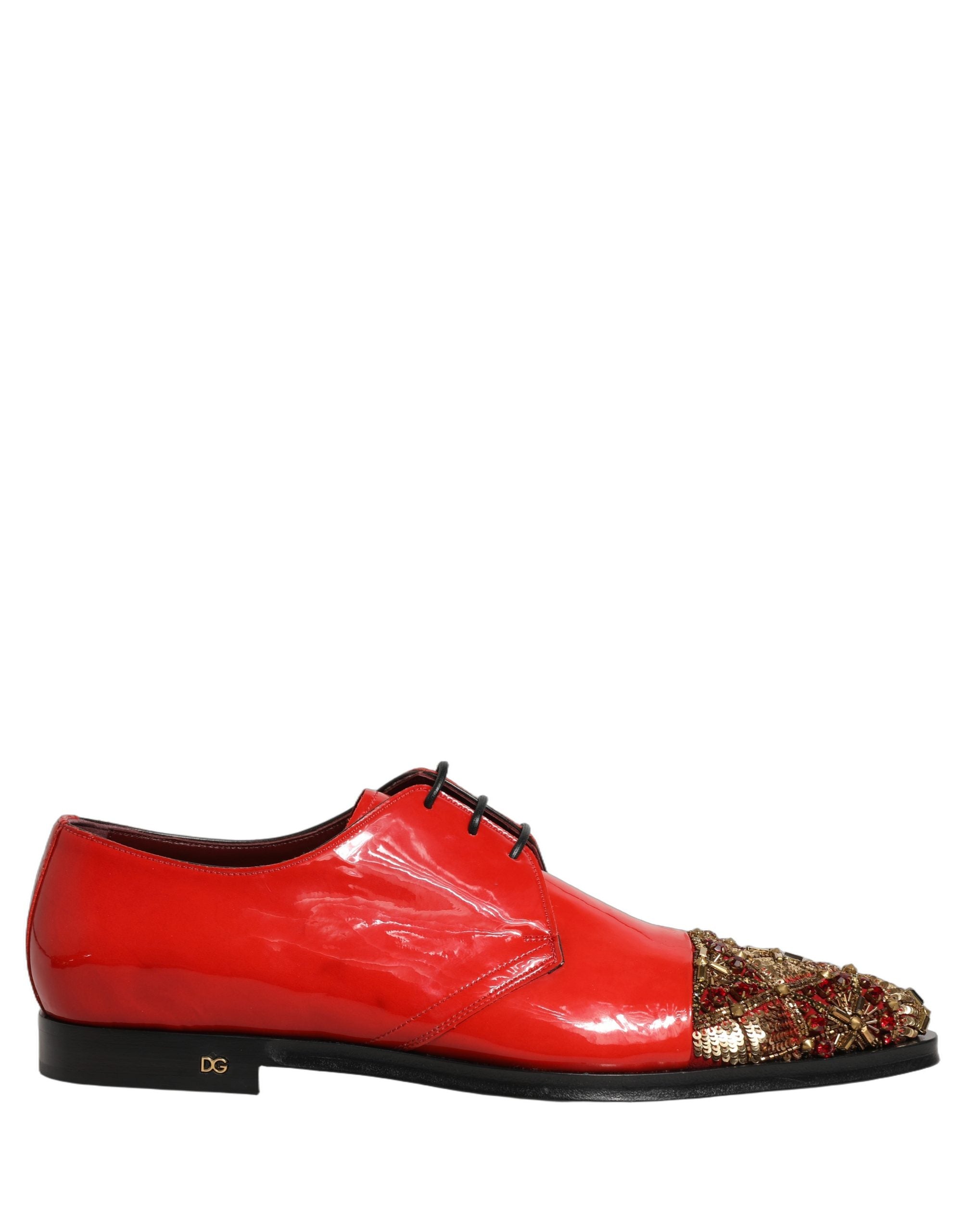 Dolce & Gabbana Red Embellished Men Derby Dress Formal Shoes