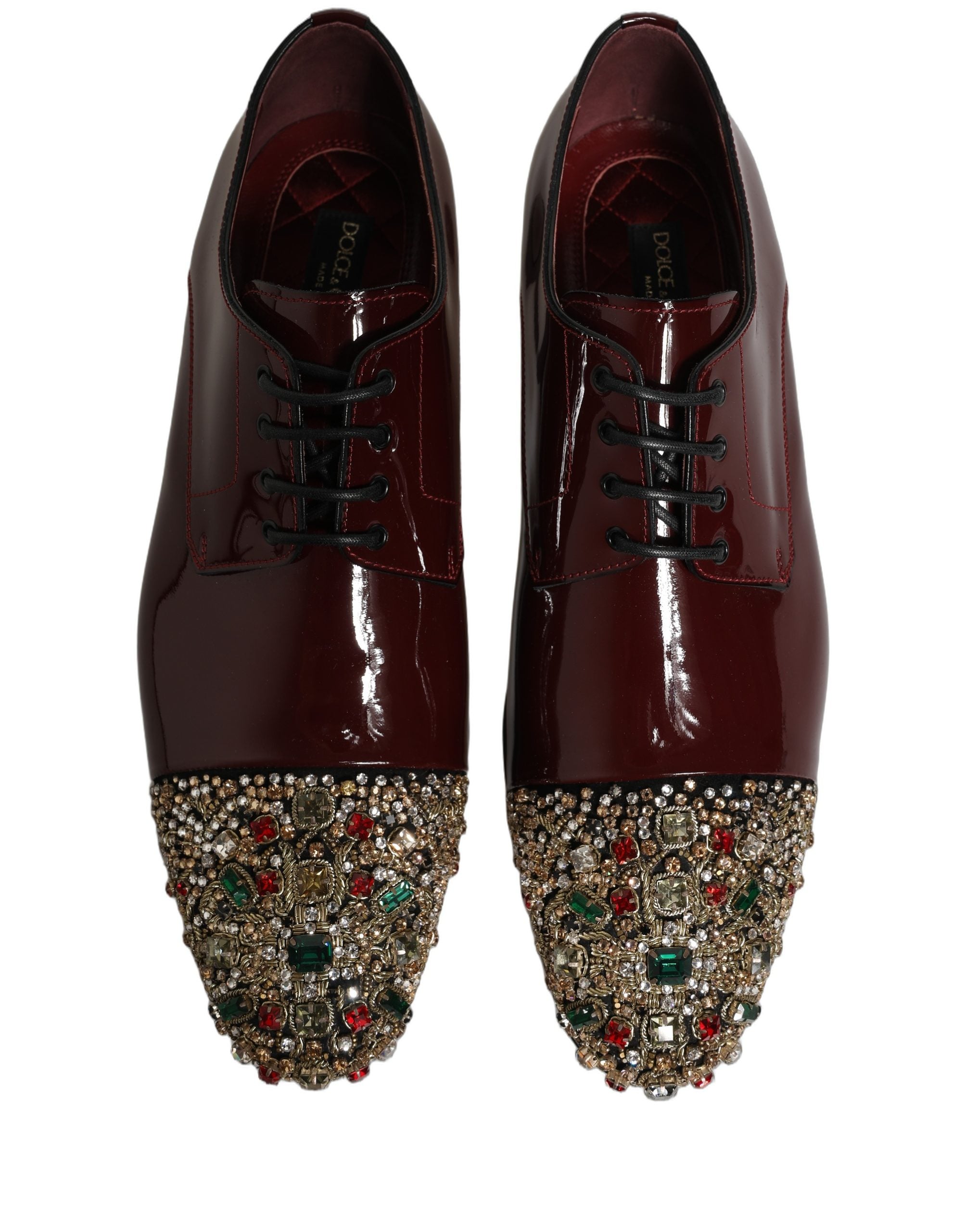Dolce & Gabbana Maroon Embellished Derby Dress Formal Shoes