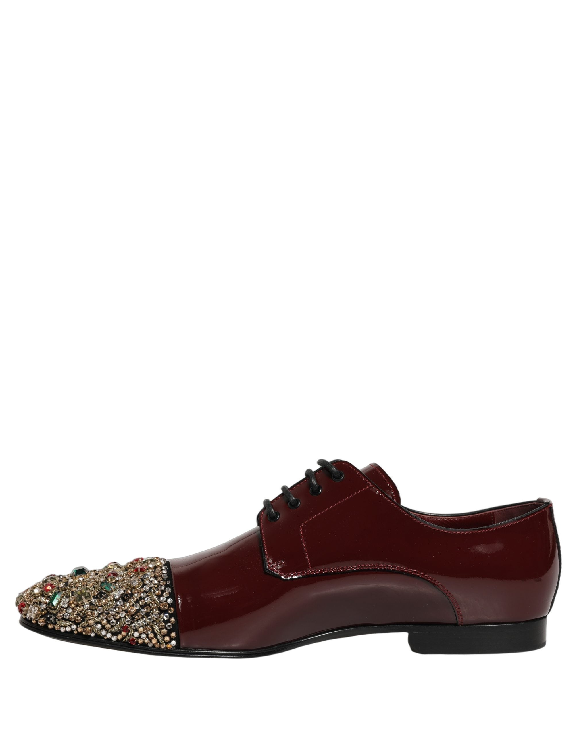 Dolce & Gabbana Maroon Embellished Derby Dress Formal Shoes