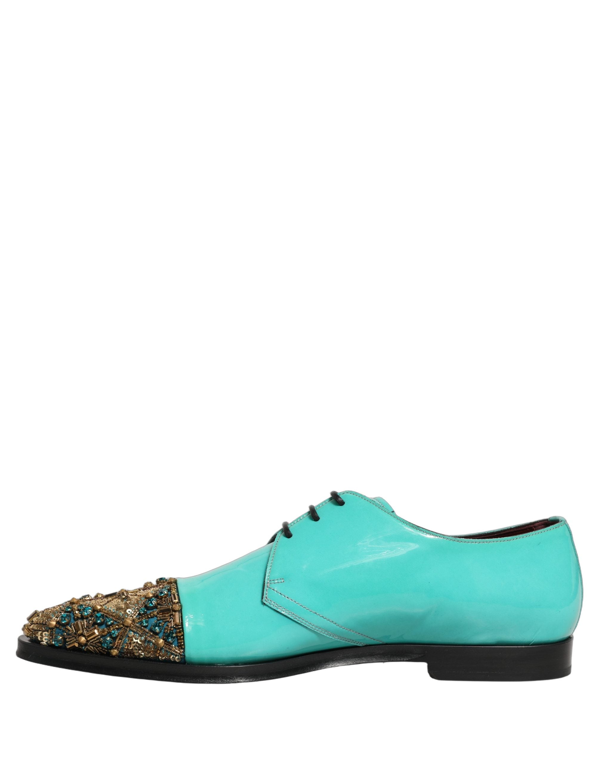 Dolce & Gabbana Aqua Blue Embellished Derby Dress Formal Shoes