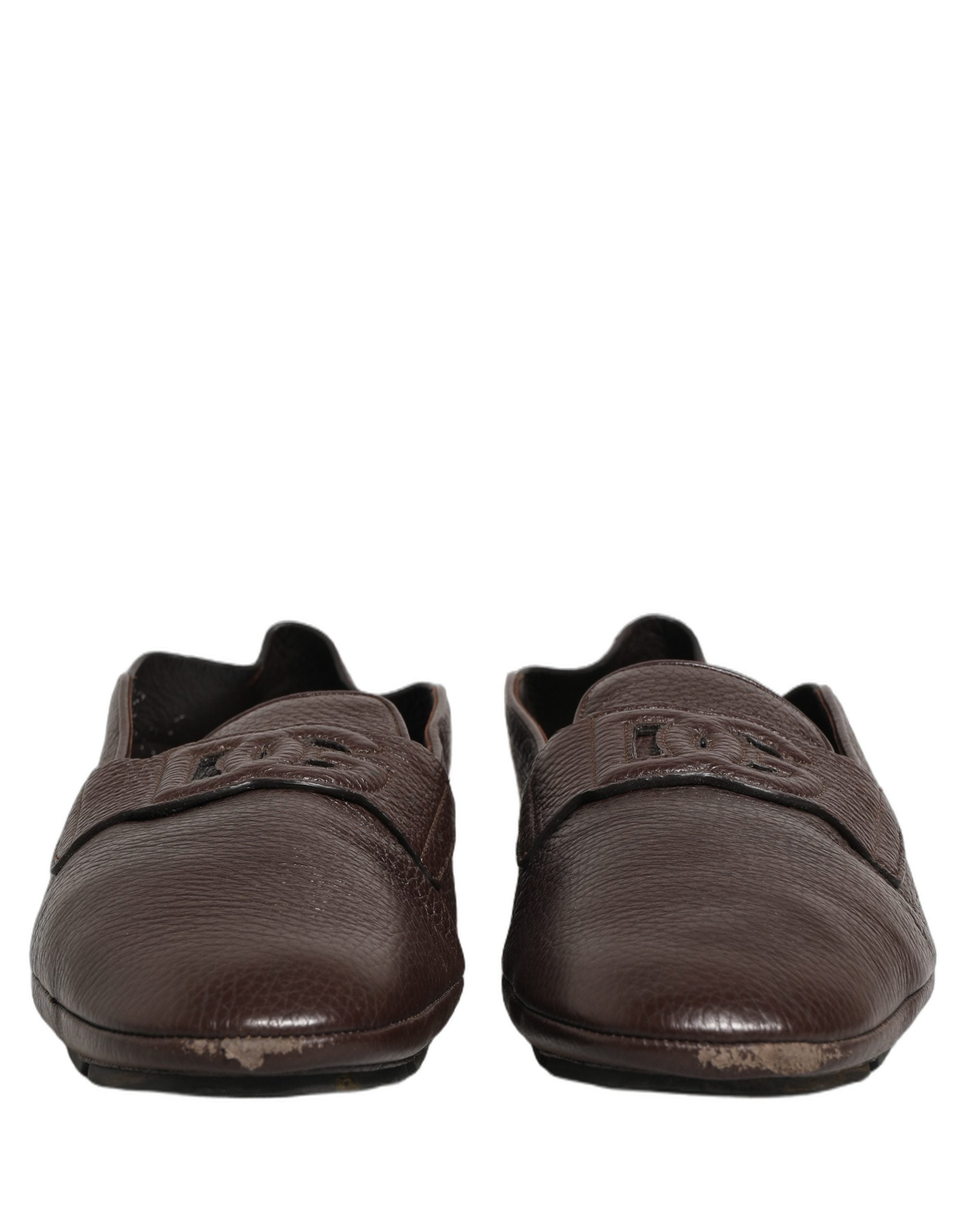 Dolce & Gabbana Brown Deerskin Leather Driver Loafers Shoes