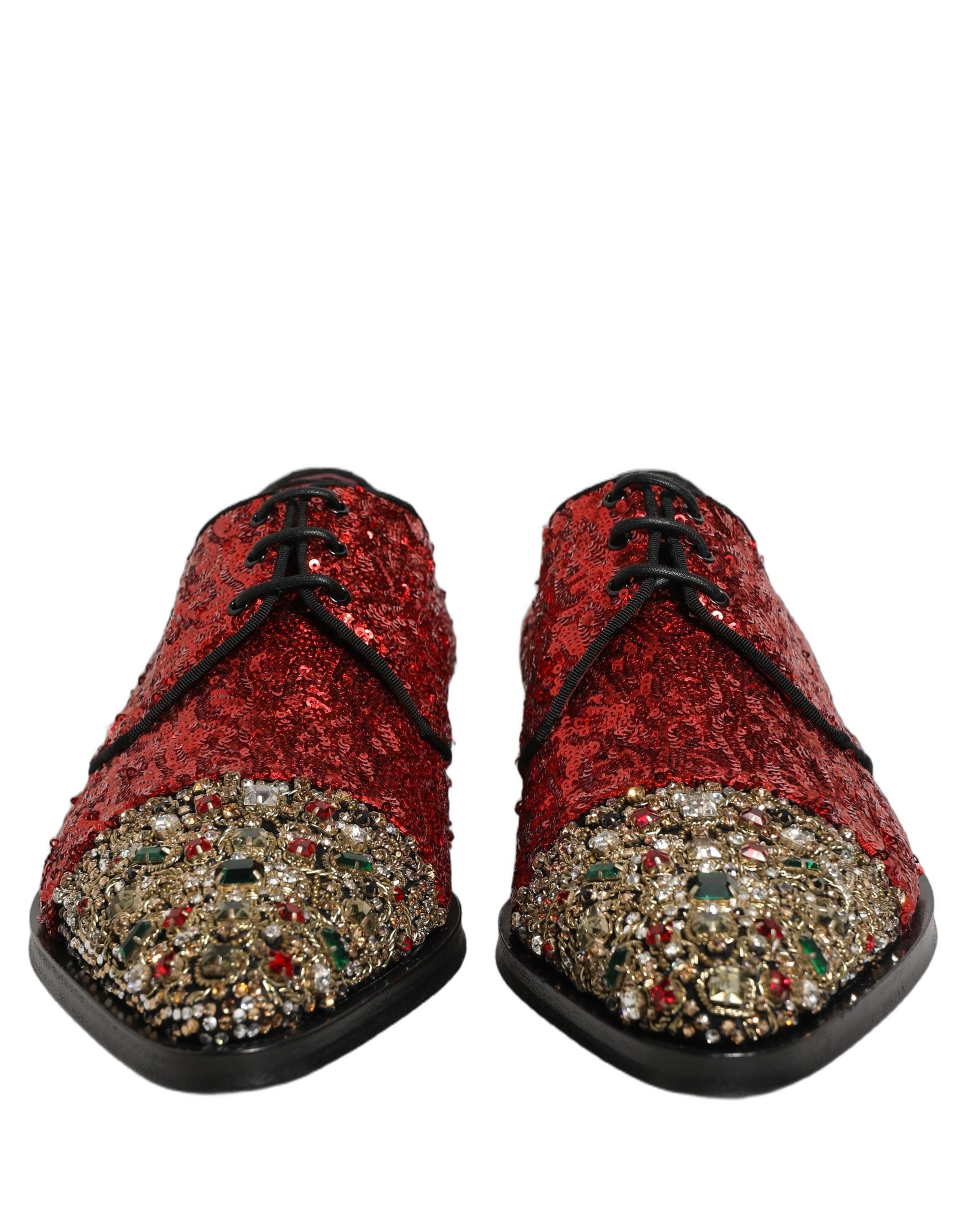 Dolce & Gabbana Red Sequin Embellished Men Derby Dress Shoes